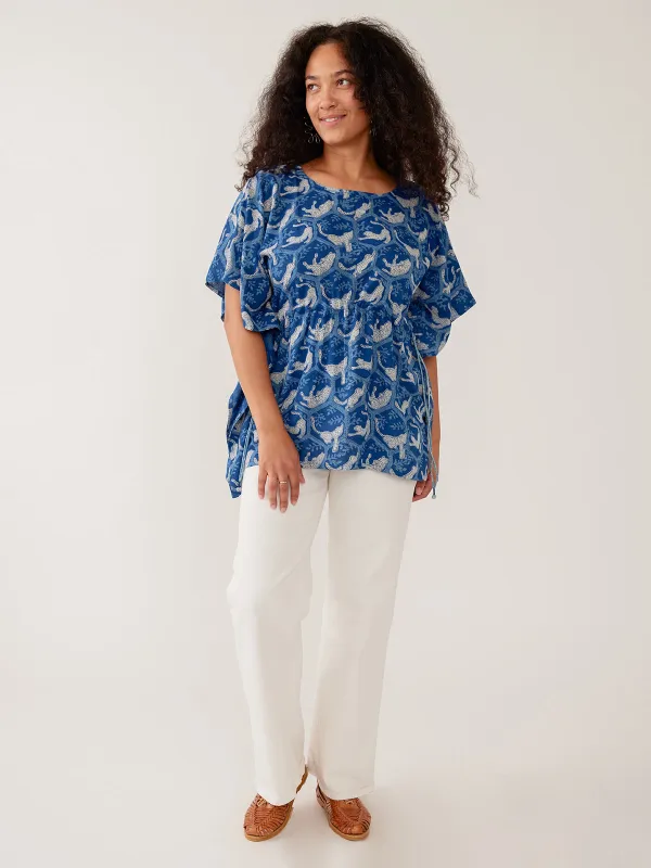 Darcey Kaftan Top - Indigo Tiger Nap Textured Dobby made by Mata Traders