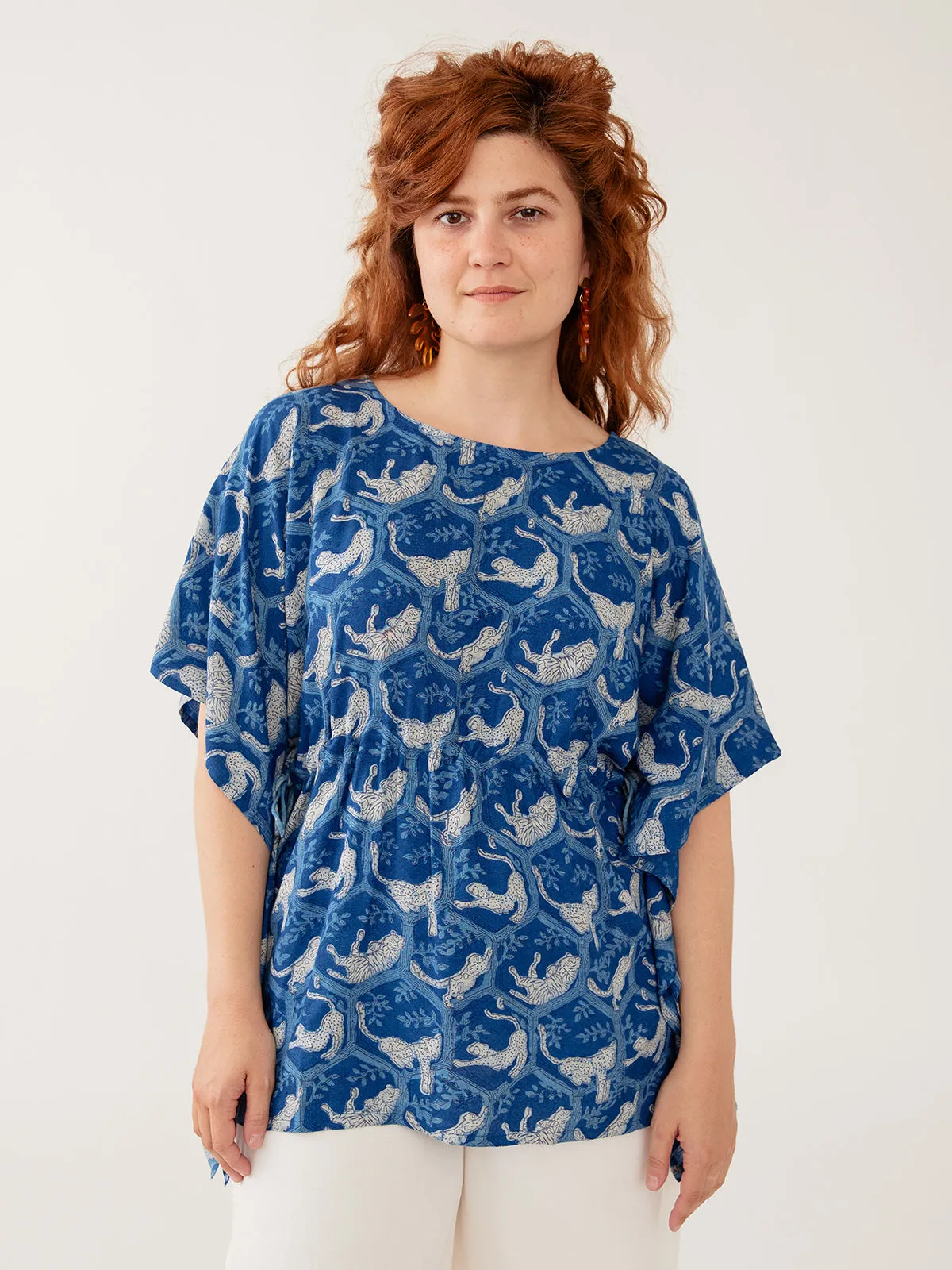 Darcey Kaftan Top - Indigo Tiger Nap Textured Dobby sold by Mata Traders product image thumbnail 2