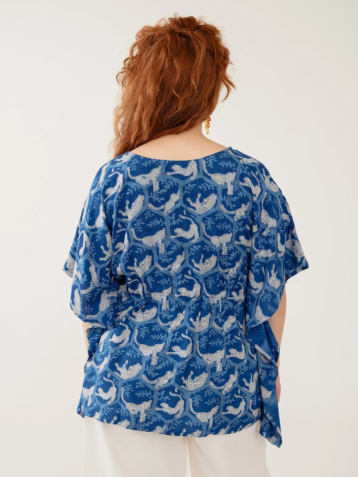 Darcey Kaftan Top - Indigo Tiger Nap Textured Dobby sold by Mata Traders product image thumbnail 4