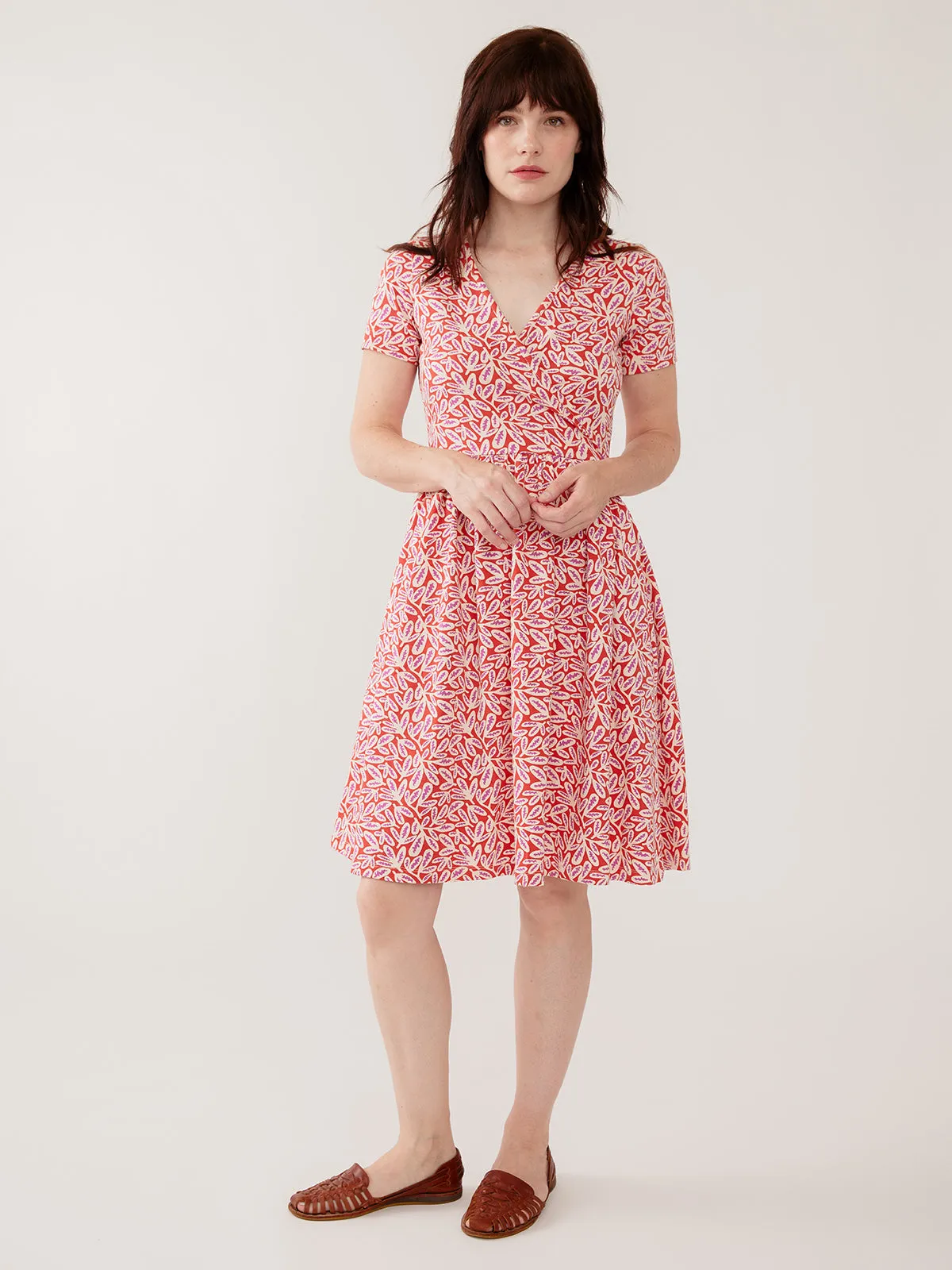 Izzy Wrap Dress - Fern Beats Tangerine sold by Mata Traders