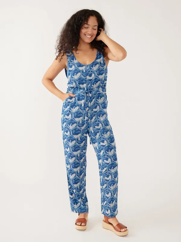 Julia Jumpsuit - Indigo Tiger Nap Textured Dobby made by Mata Traders