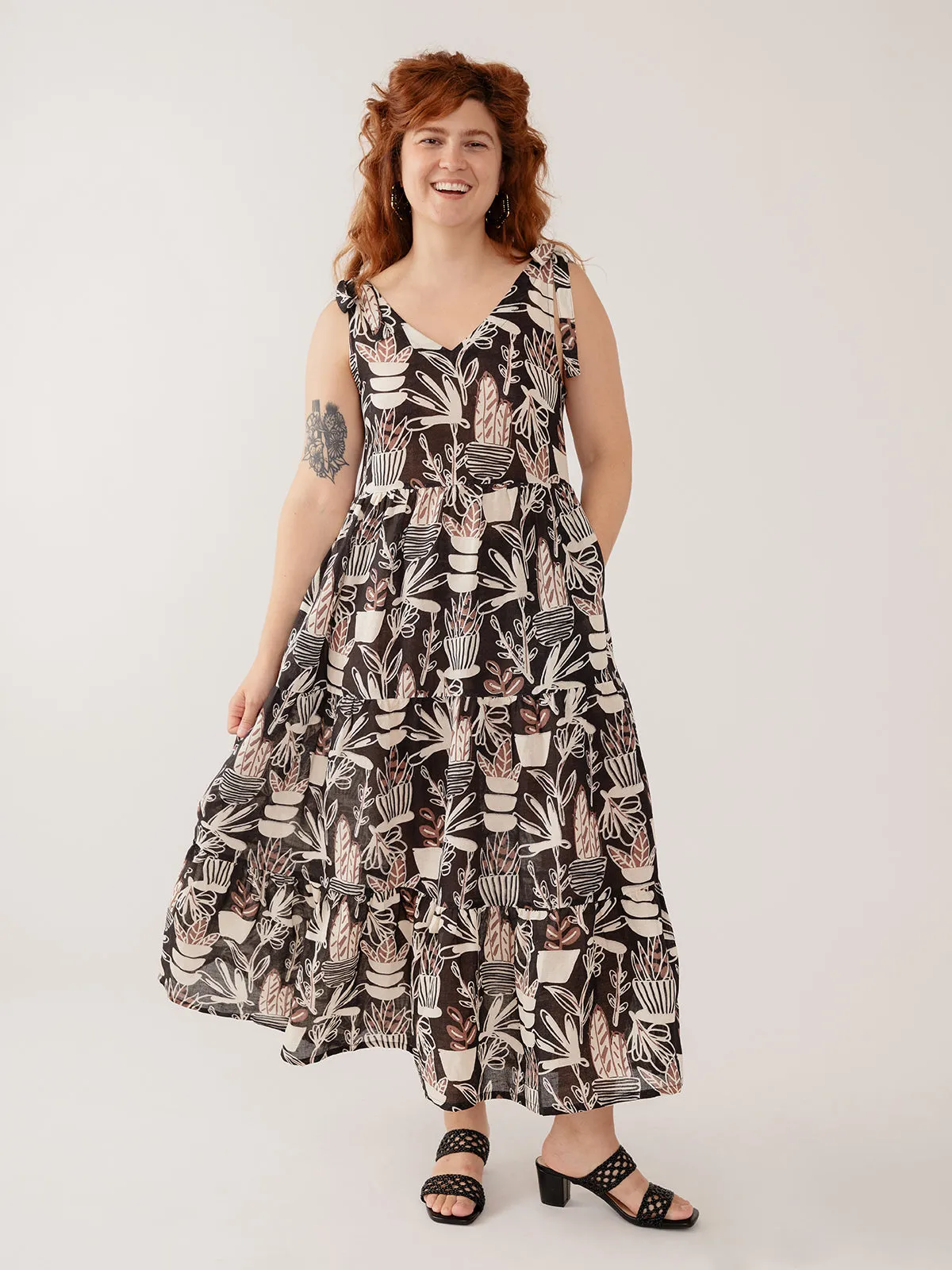 Lorelei Tiered Dress - Neutral Cacti sold by Mata Traders