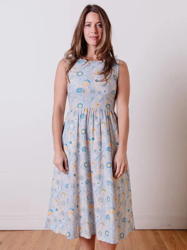 Sydney Sleeveless Midi Dress - Blue Suzani made by Mata Traders