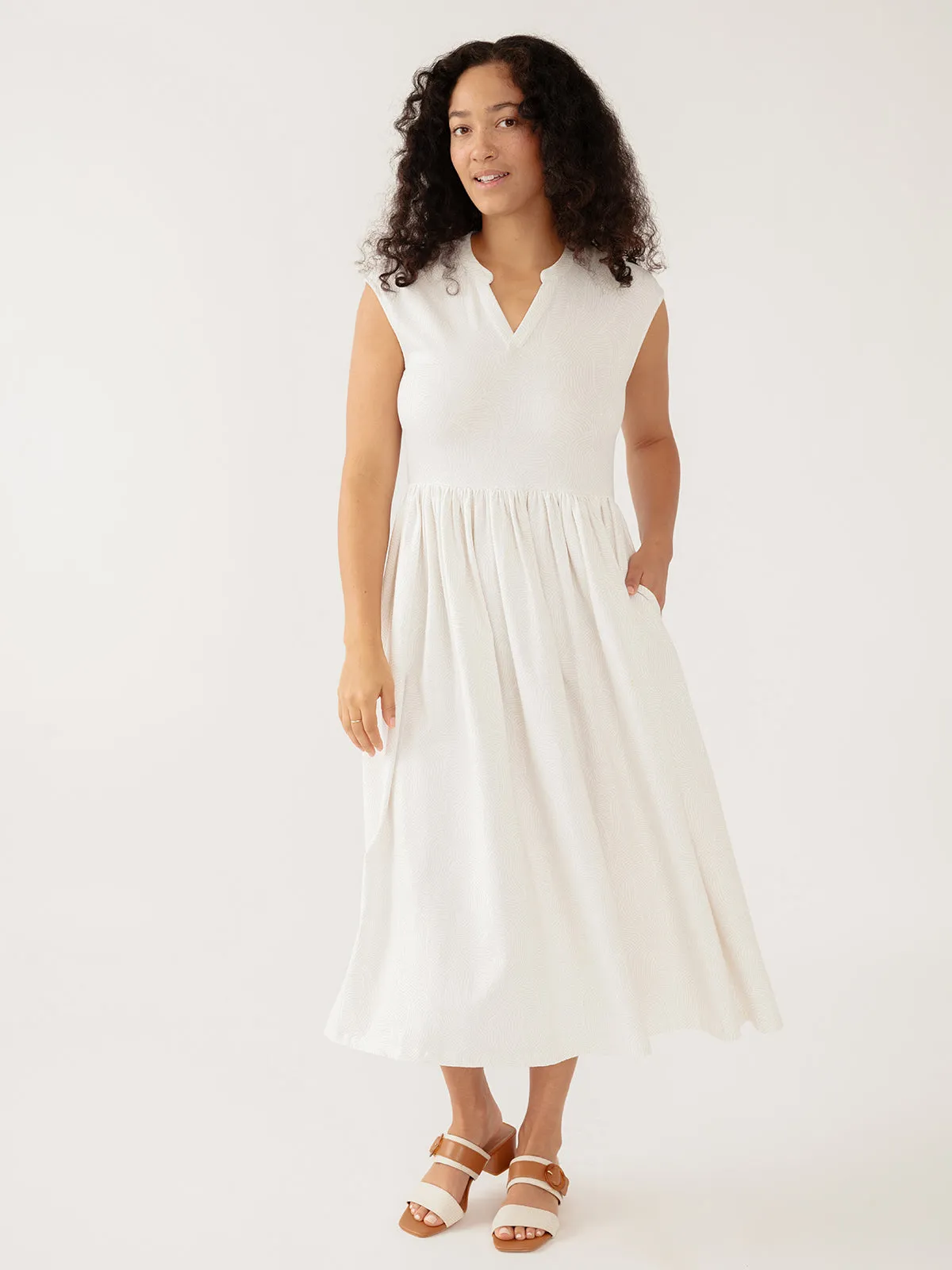 Claudia Dress - White Waves Jersey sold by Mata Traders