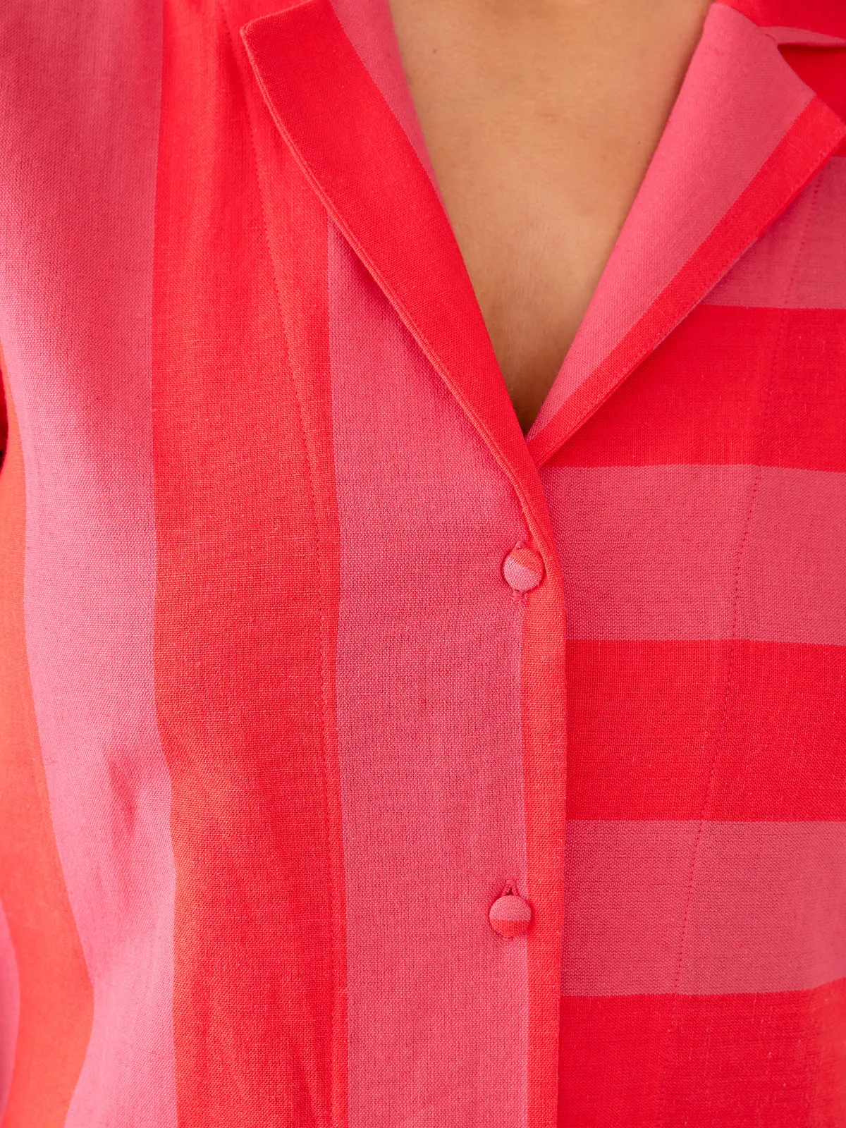 Camp Shirt - Pink Red Linen Cotton sold by Mata Traders product image thumbnail 4