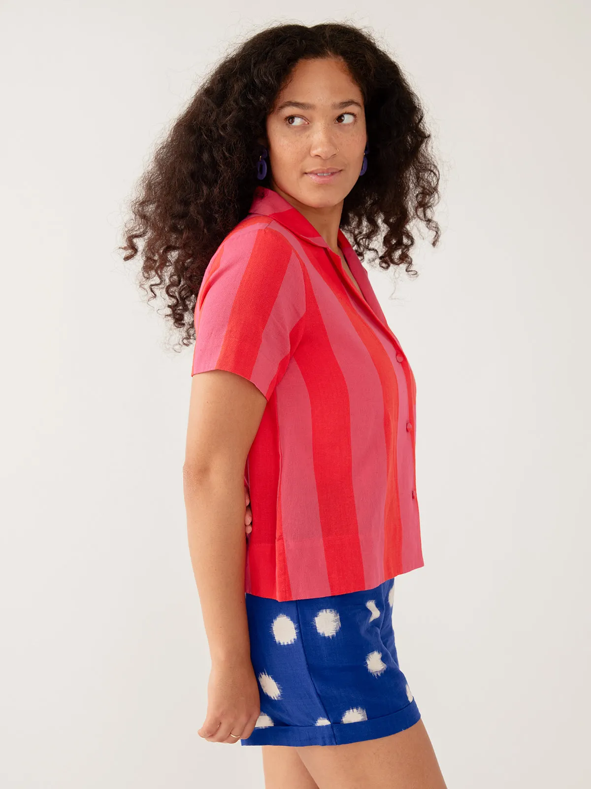 Camp Shirt - Pink Red Linen Cotton sold by Mata Traders product image thumbnail 5