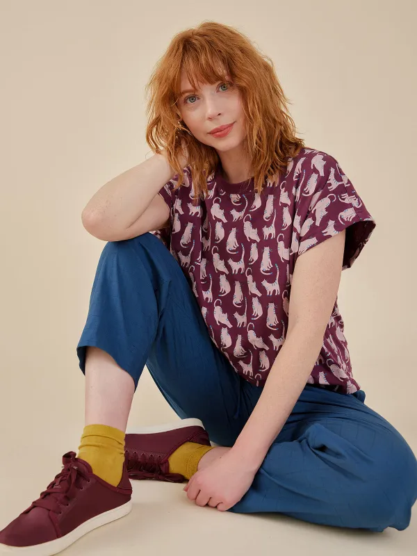 Caitlin Top - Lounge Cats Plum made by Mata Traders