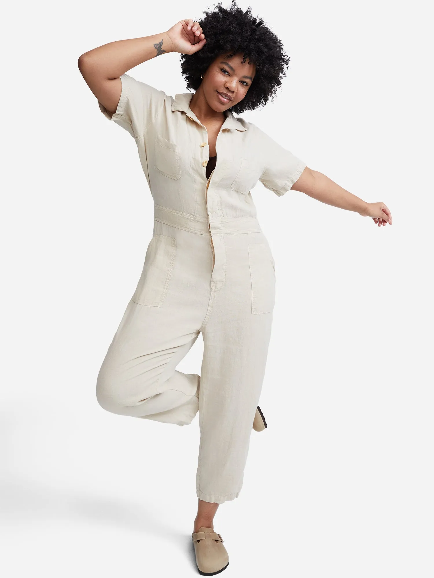 Linen Short Sleeve Jumpsuit sold by MATE the Label product image thumbnail 3