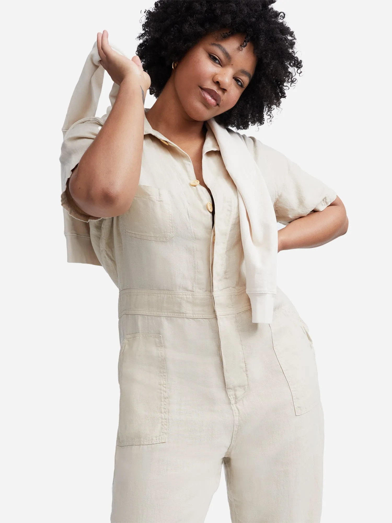 Linen Short Sleeve Jumpsuit sold by MATE the Label product image thumbnail 2