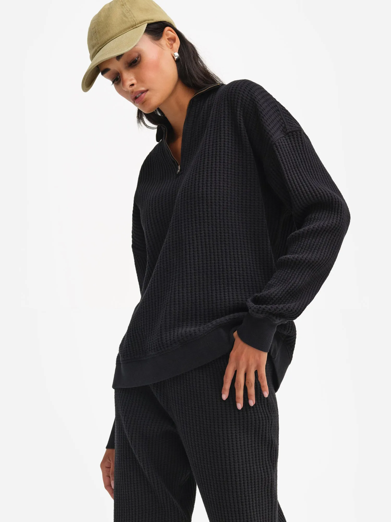 Organic Waffle Collared Half-Zip Sweatshirt sold by MATE the Label product image thumbnail 4