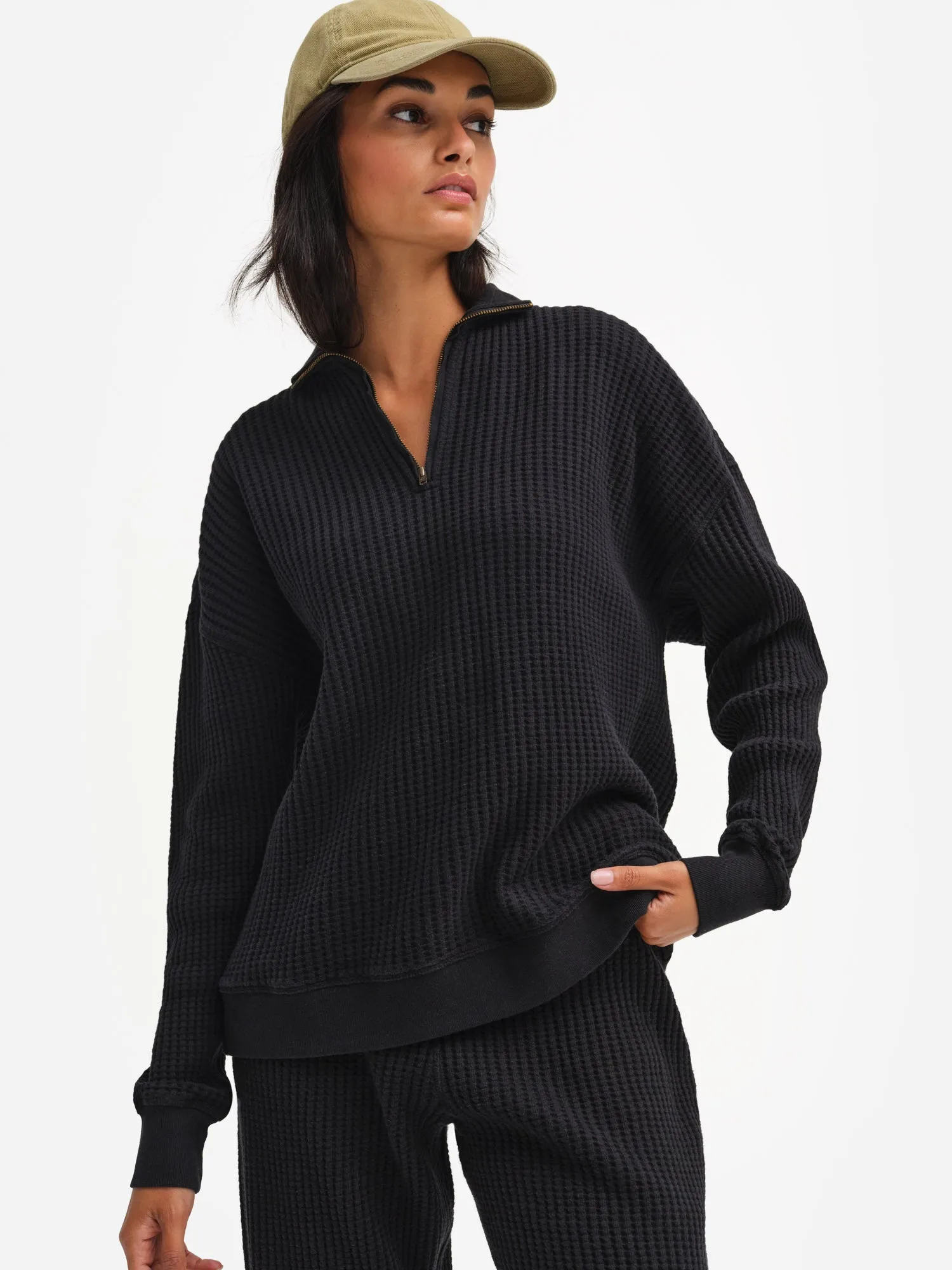 Organic Waffle Collared Half-Zip Sweatshirt sold by MATE the Label product image thumbnail 2