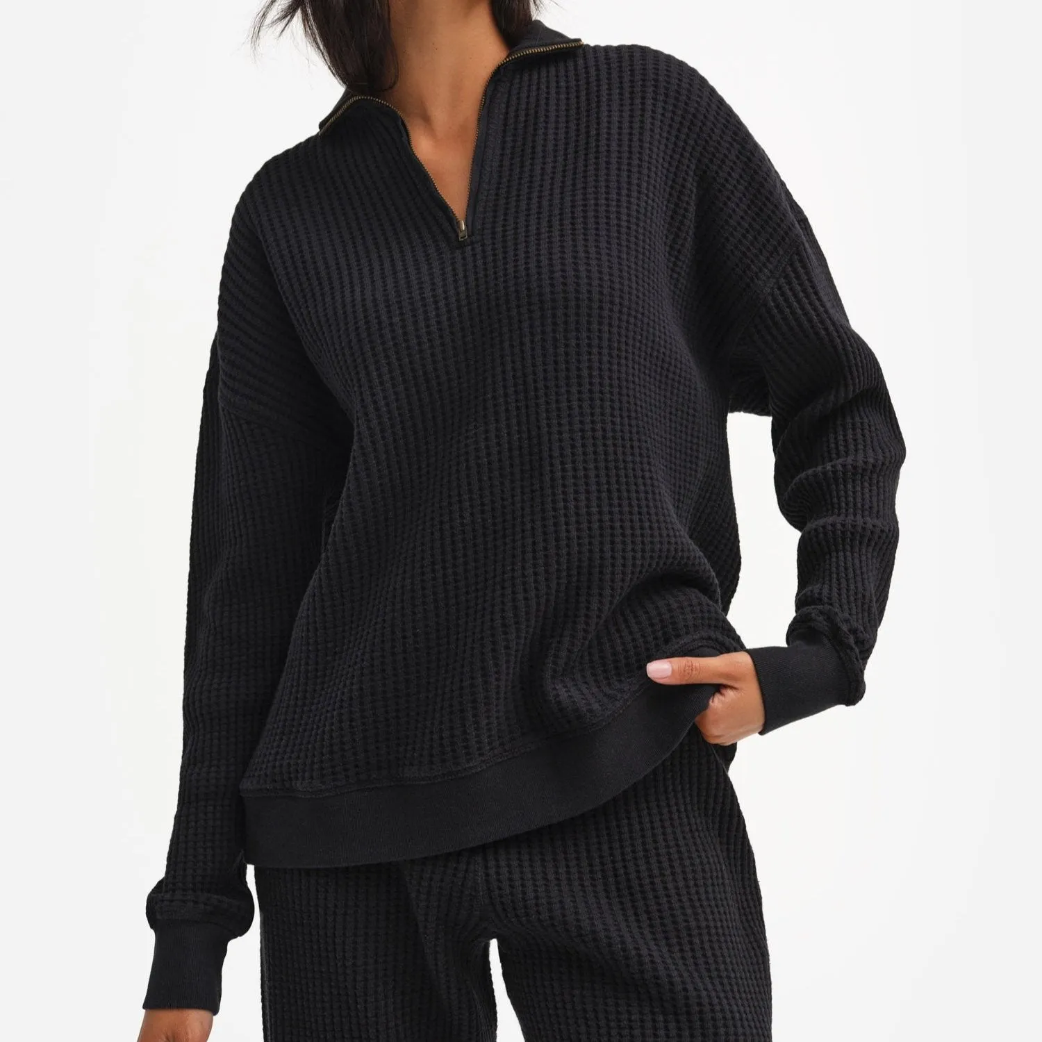 Organic Waffle Collared Half-Zip Sweatshirt sold by MATE the Label