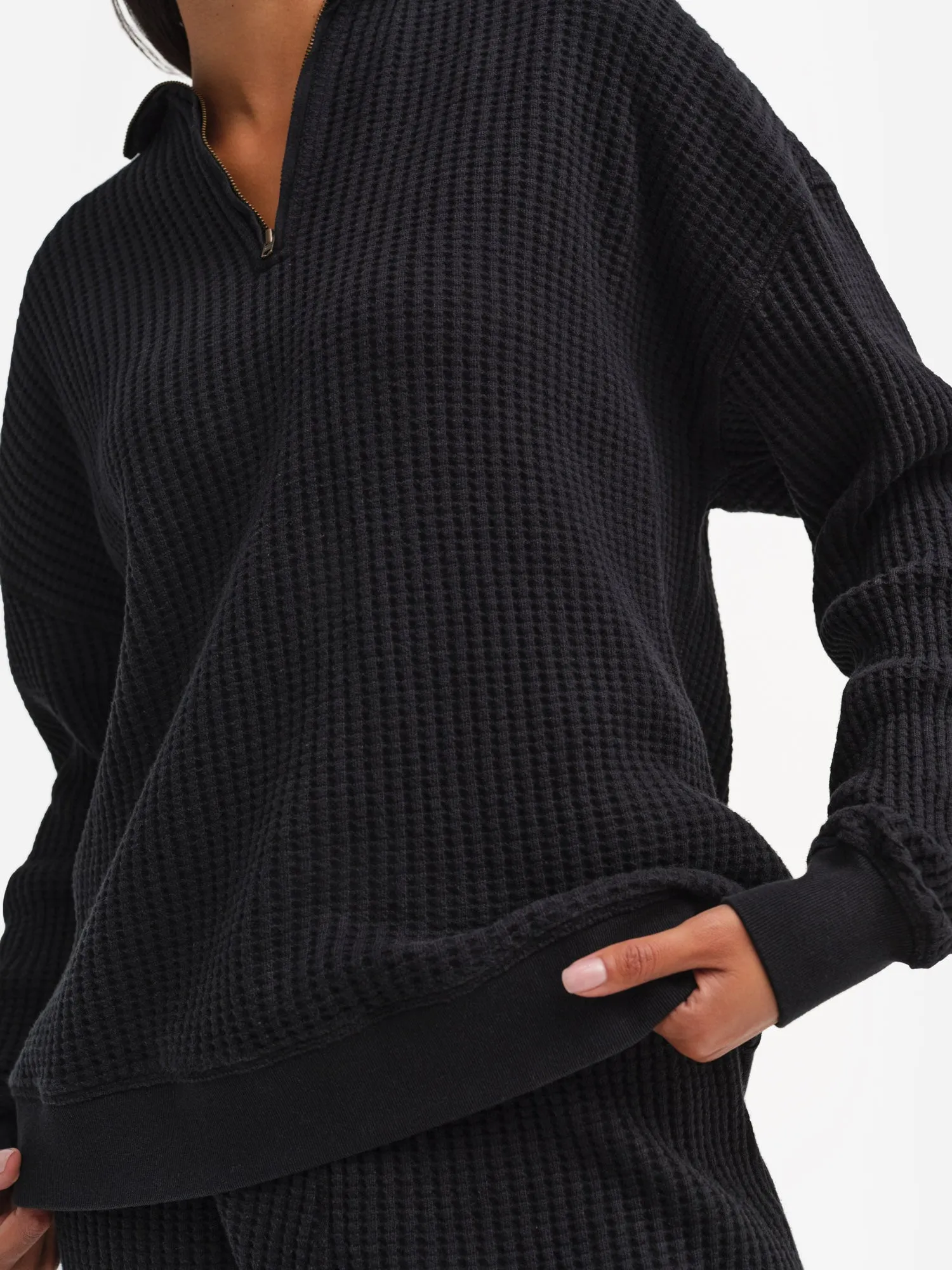 Organic Waffle Collared Half-Zip Sweatshirt sold by MATE the Label product image thumbnail 3