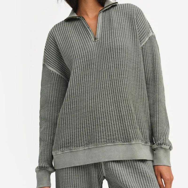 Organic Waffle Collared Half-Zip Sweatshirt sold by MATE the Label