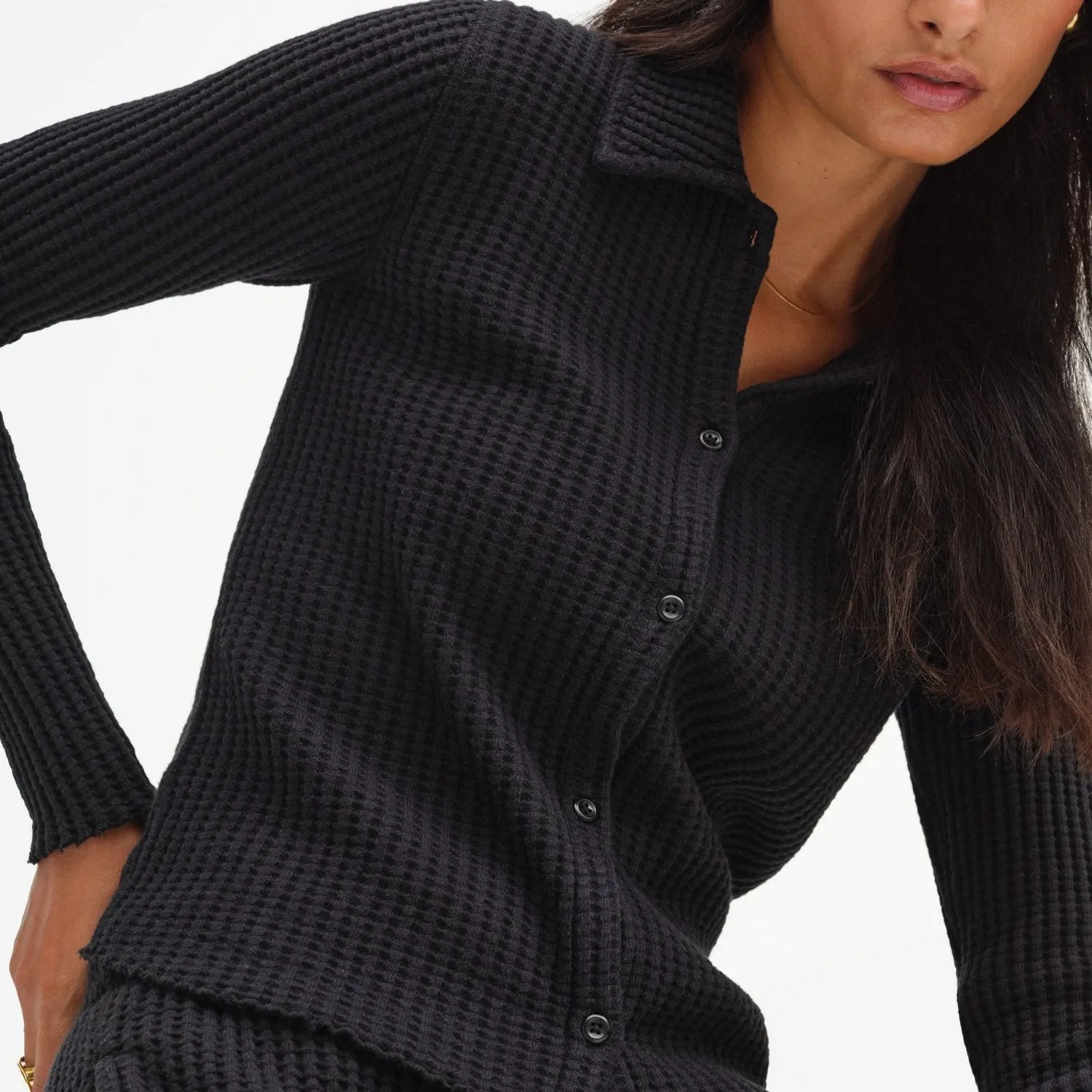 Organic Waffle Button Cardigan sold by MATE the Label