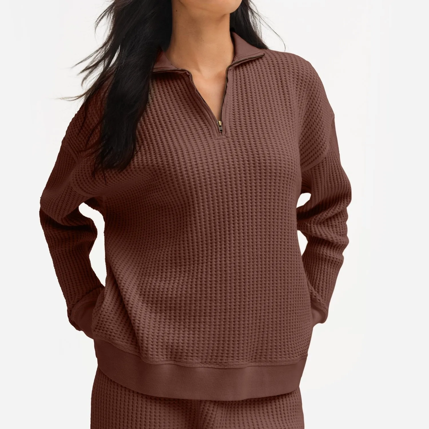 Organic Waffle Collared Half-Zip Sweatshirt sold by MATE the Label
