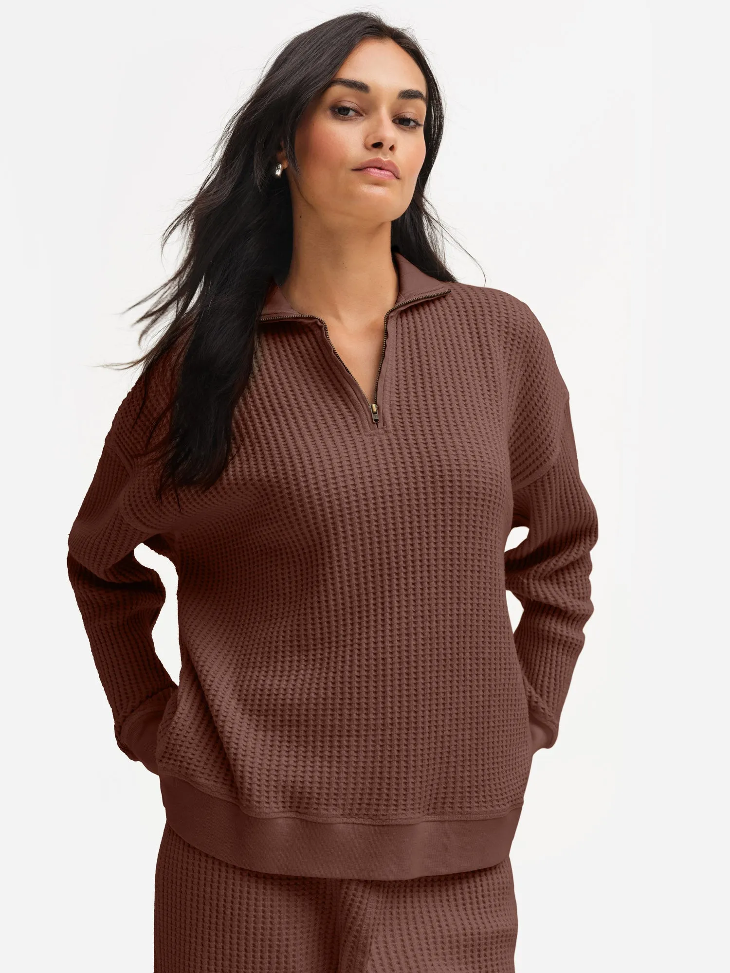 Organic Waffle Collared Half-Zip Sweatshirt sold by MATE the Label product image thumbnail 2
