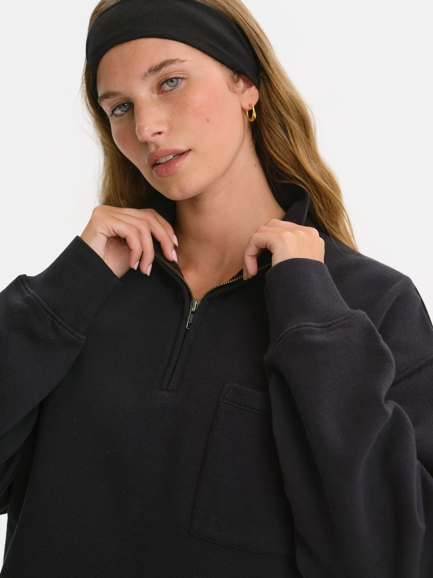 Organic Fleece Cropped Half-Zip Sweatshirt sold by MATE the Label product image thumbnail 3
