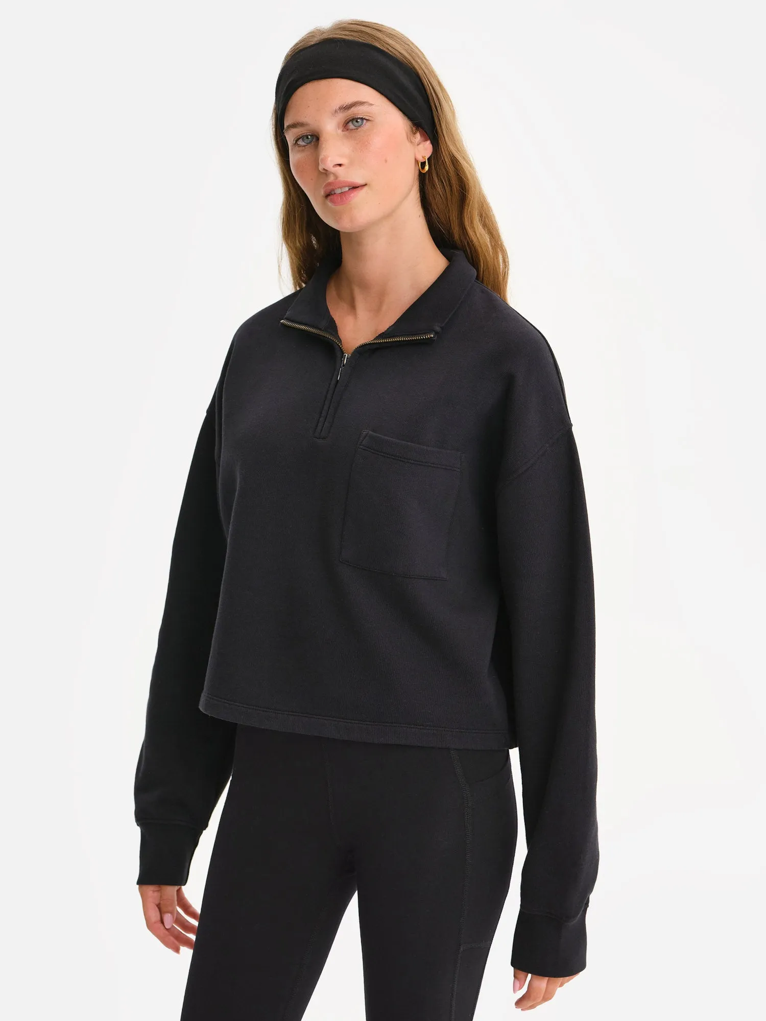 Organic Fleece Cropped Half-Zip Sweatshirt sold by MATE the Label product image thumbnail 4
