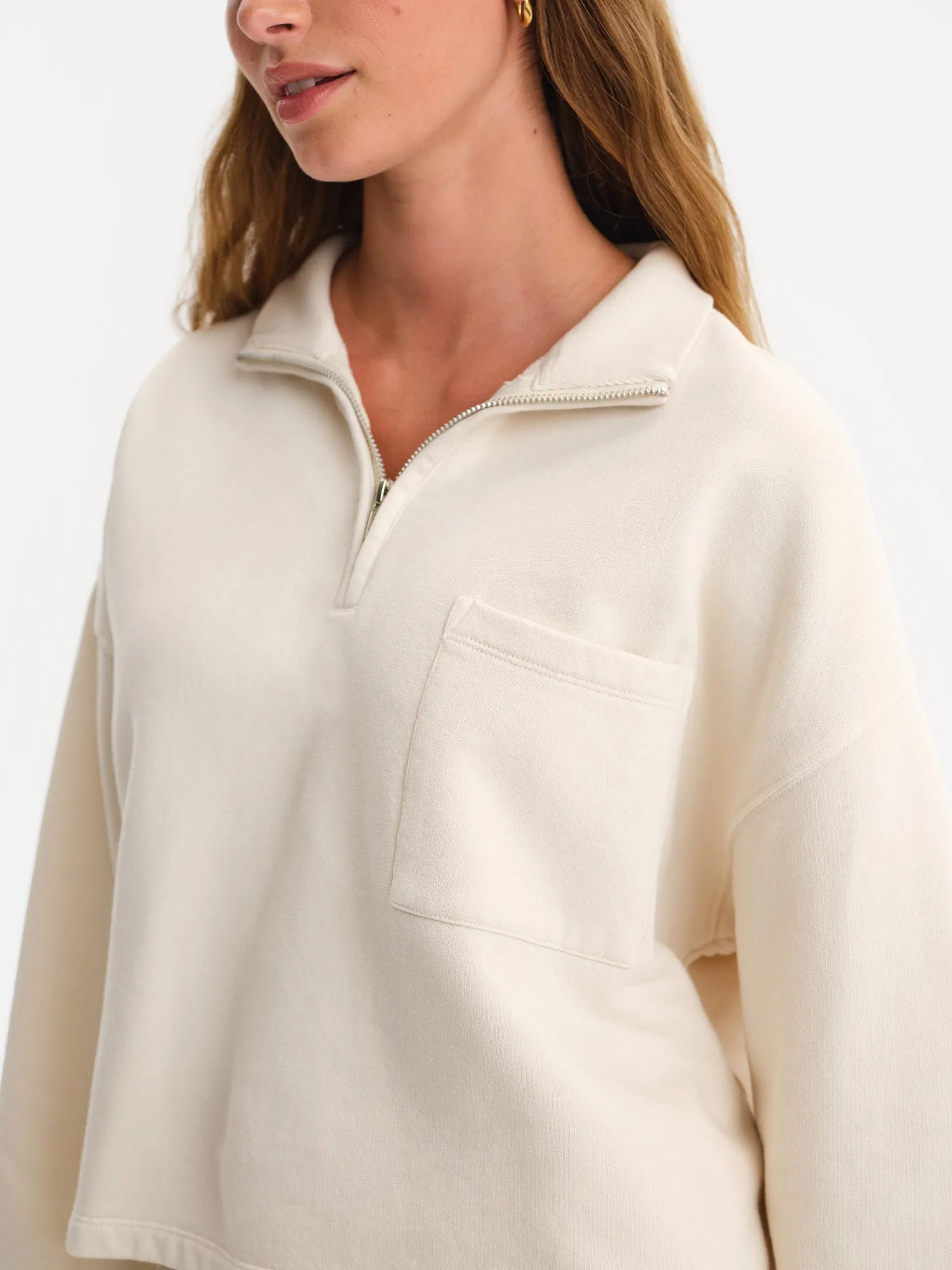 Organic Fleece Cropped Half-Zip Sweatshirt sold by MATE the Label product image thumbnail 3