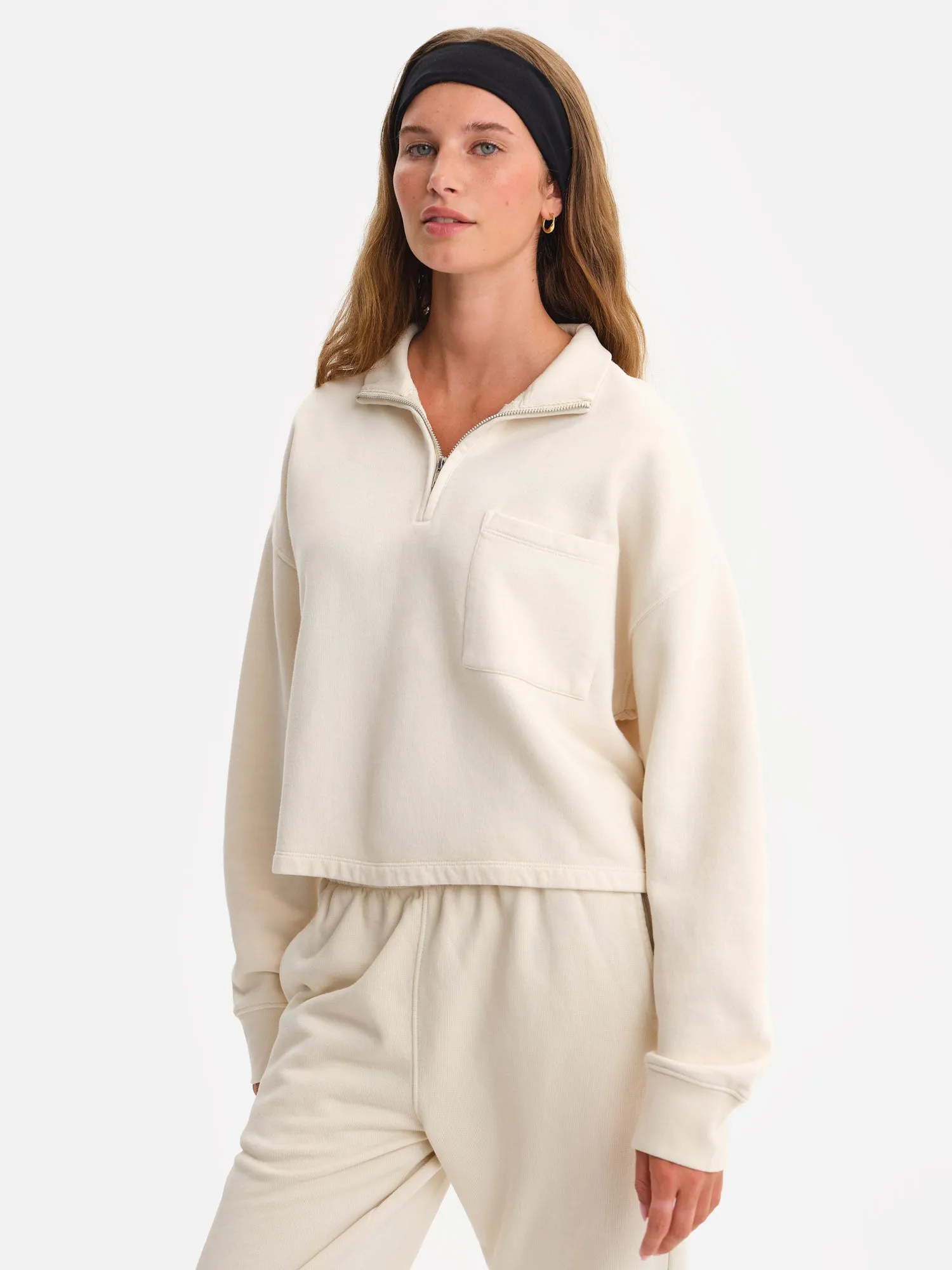 Organic Fleece Cropped Half-Zip Sweatshirt sold by MATE the Label product image thumbnail 4