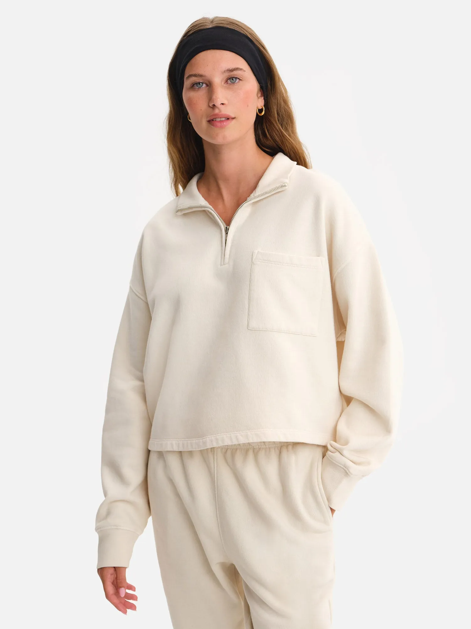 Organic Fleece Cropped Half-Zip Sweatshirt sold by MATE the Label product image thumbnail 2