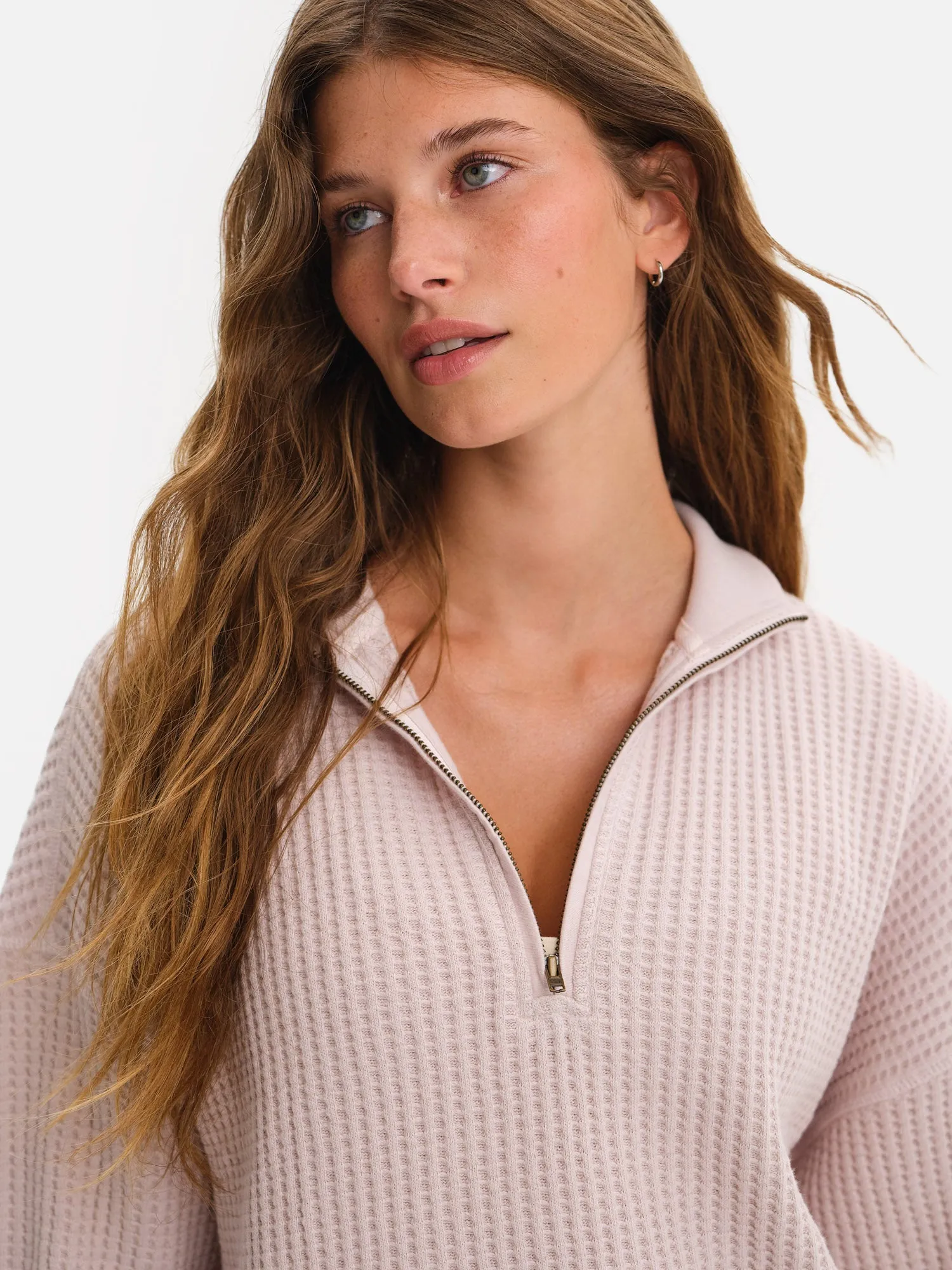 Organic Waffle Collared Half-Zip Sweatshirt sold by MATE the Label product image thumbnail 3