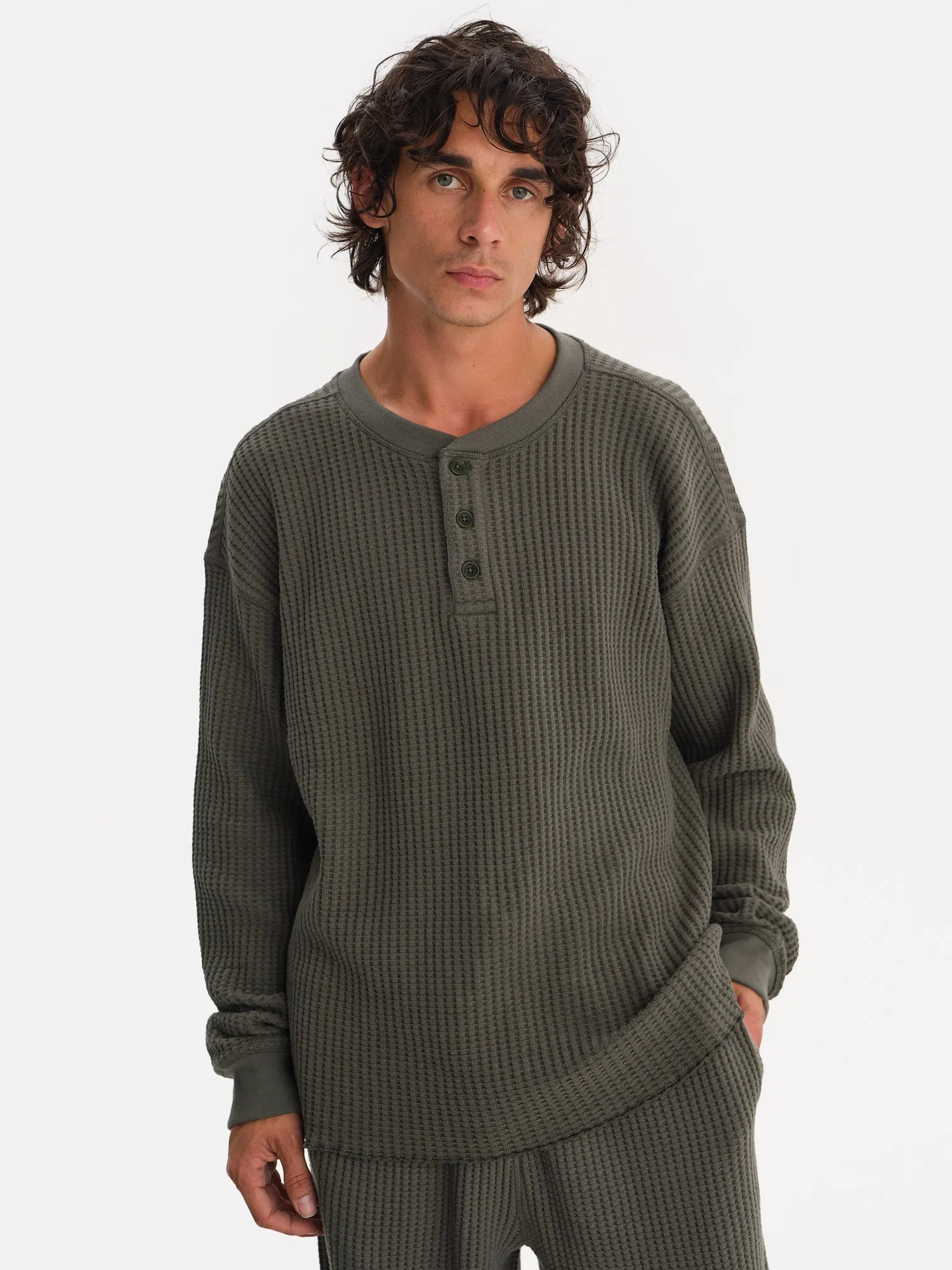 Men's Organic Waffle Henley sold by MATE the Label product image thumbnail 2