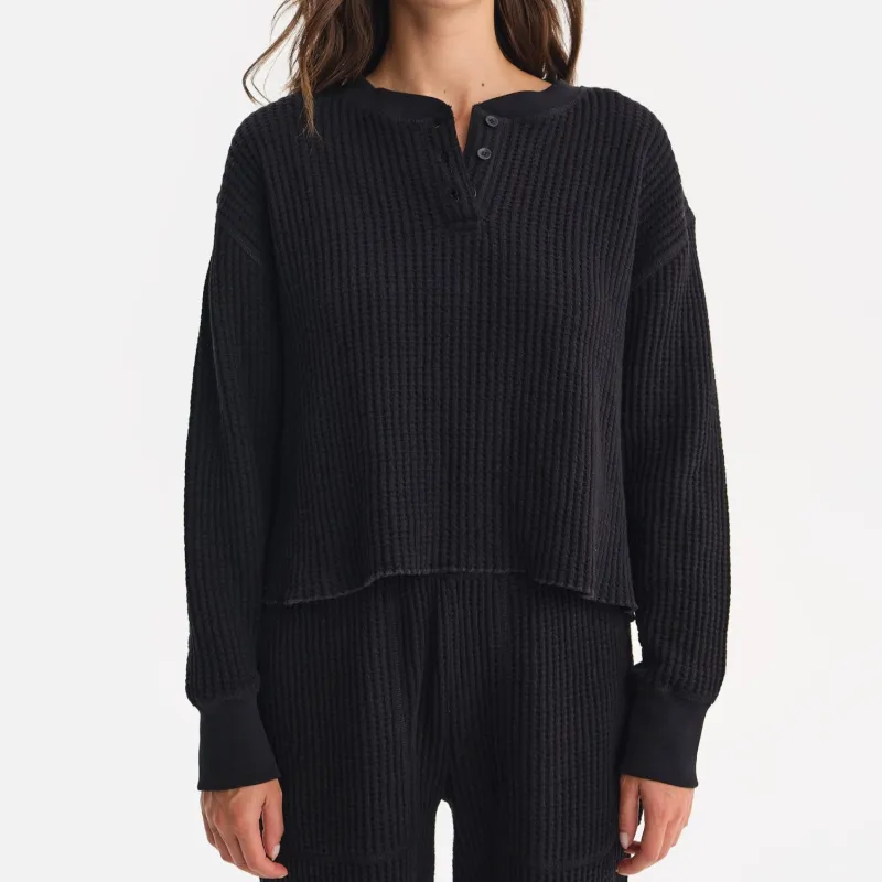 Organic Waffle Cropped Henley sold by MATE the Label