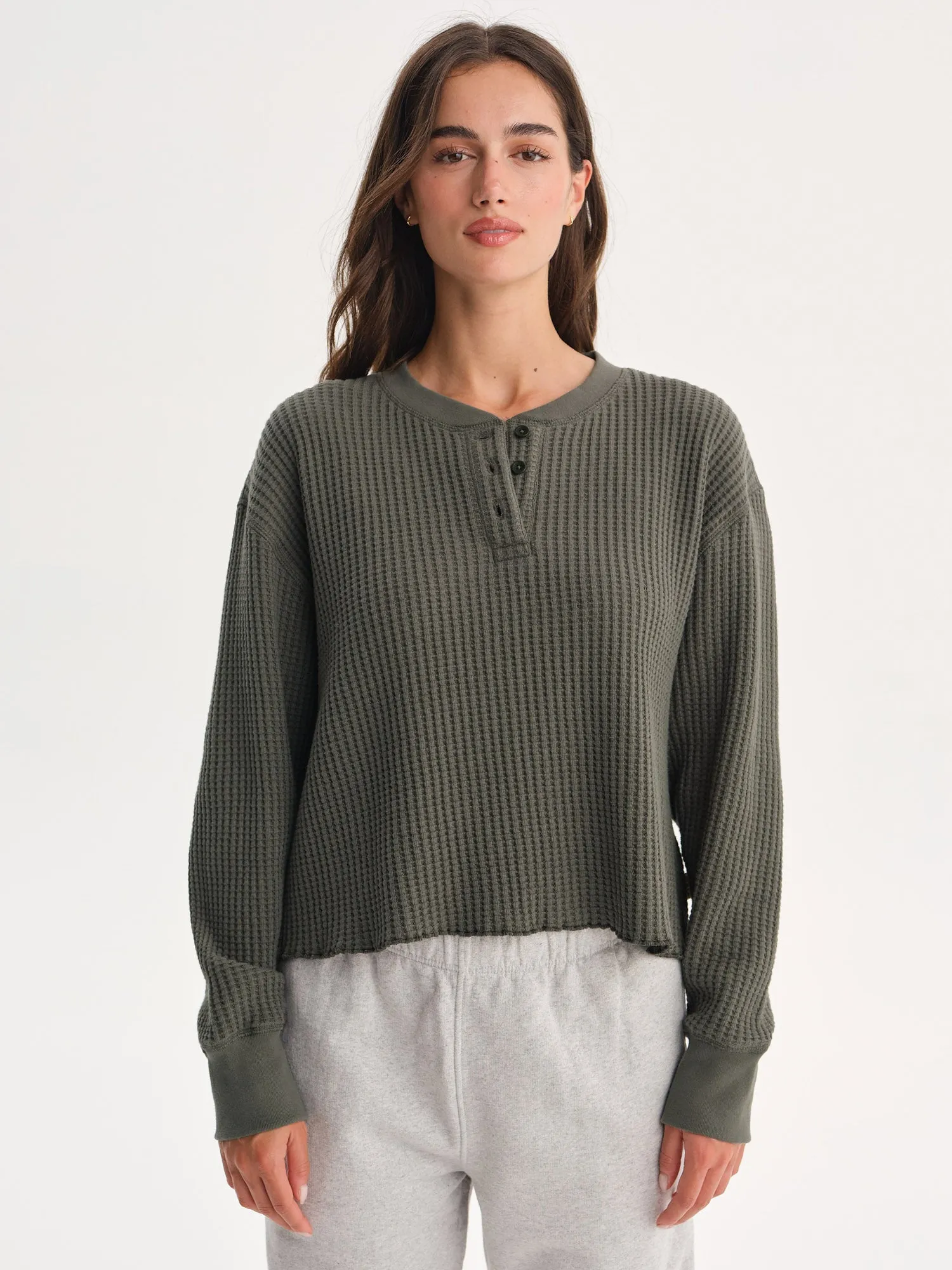 Organic Waffle Cropped Henley sold by MATE the Label product image thumbnail 2