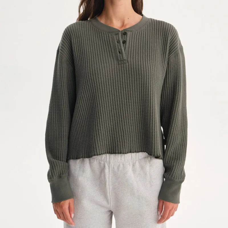Organic Waffle Cropped Henley sold by MATE the Label