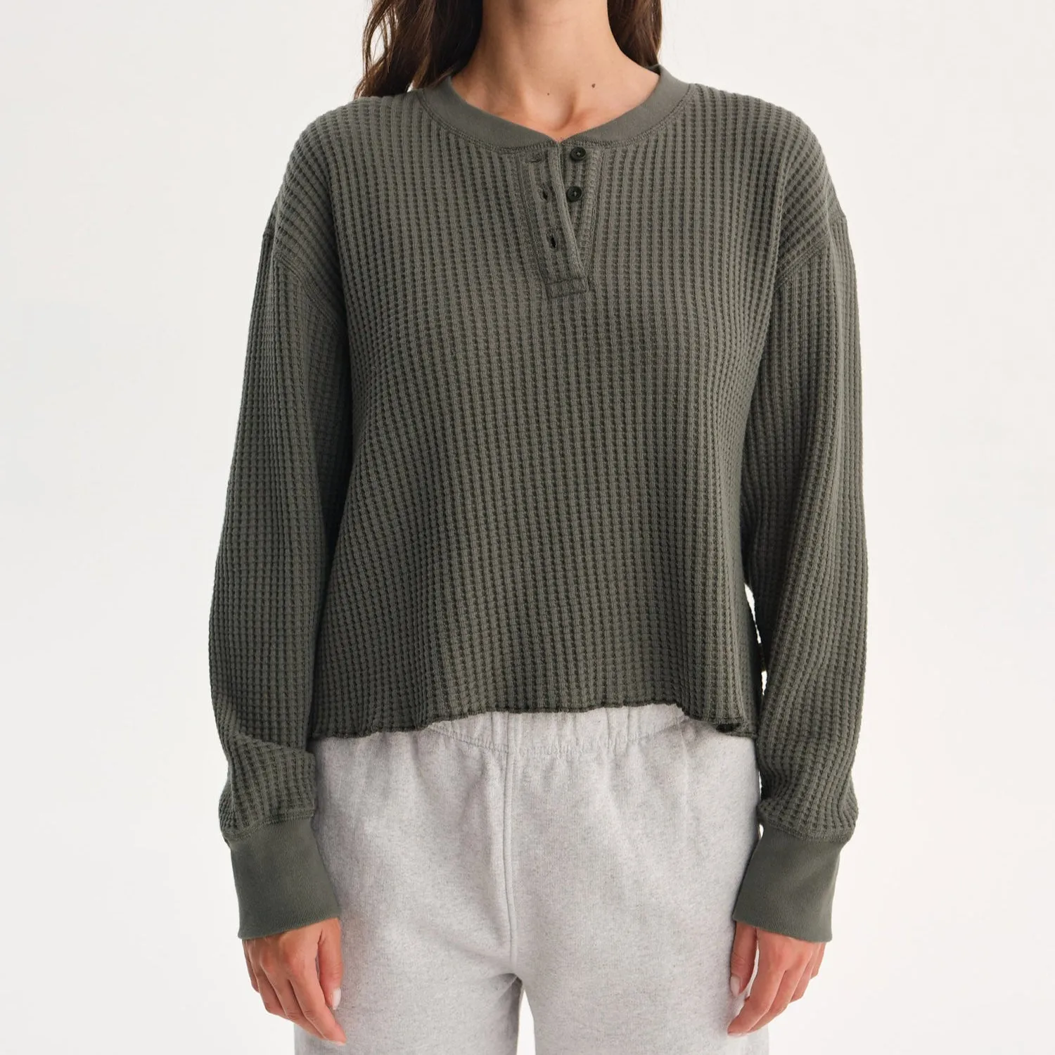 Organic Waffle Cropped Henley sold by MATE the Label