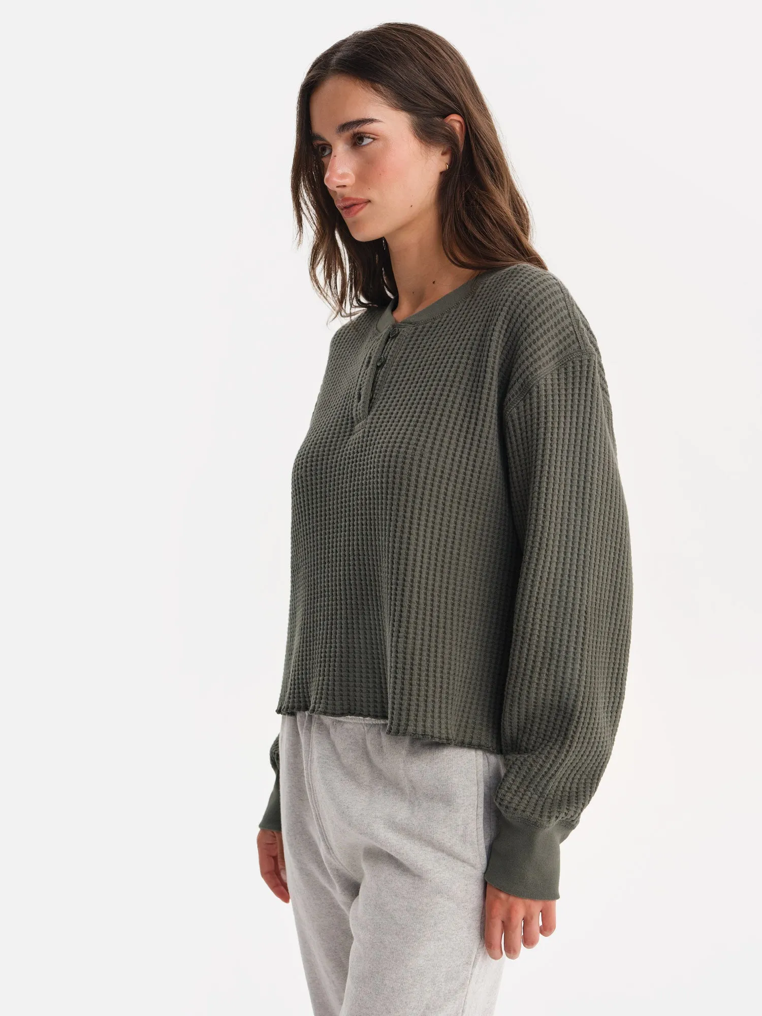 Organic Waffle Cropped Henley sold by MATE the Label product image thumbnail 4