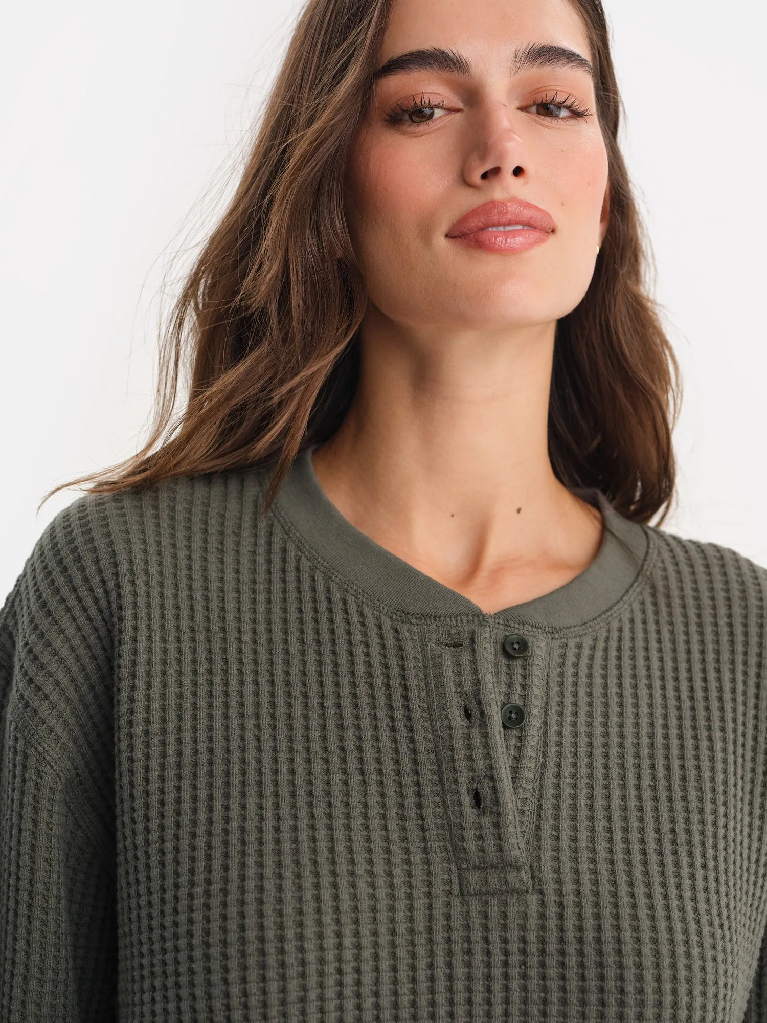 Organic Waffle Cropped Henley sold by MATE the Label product image thumbnail 3