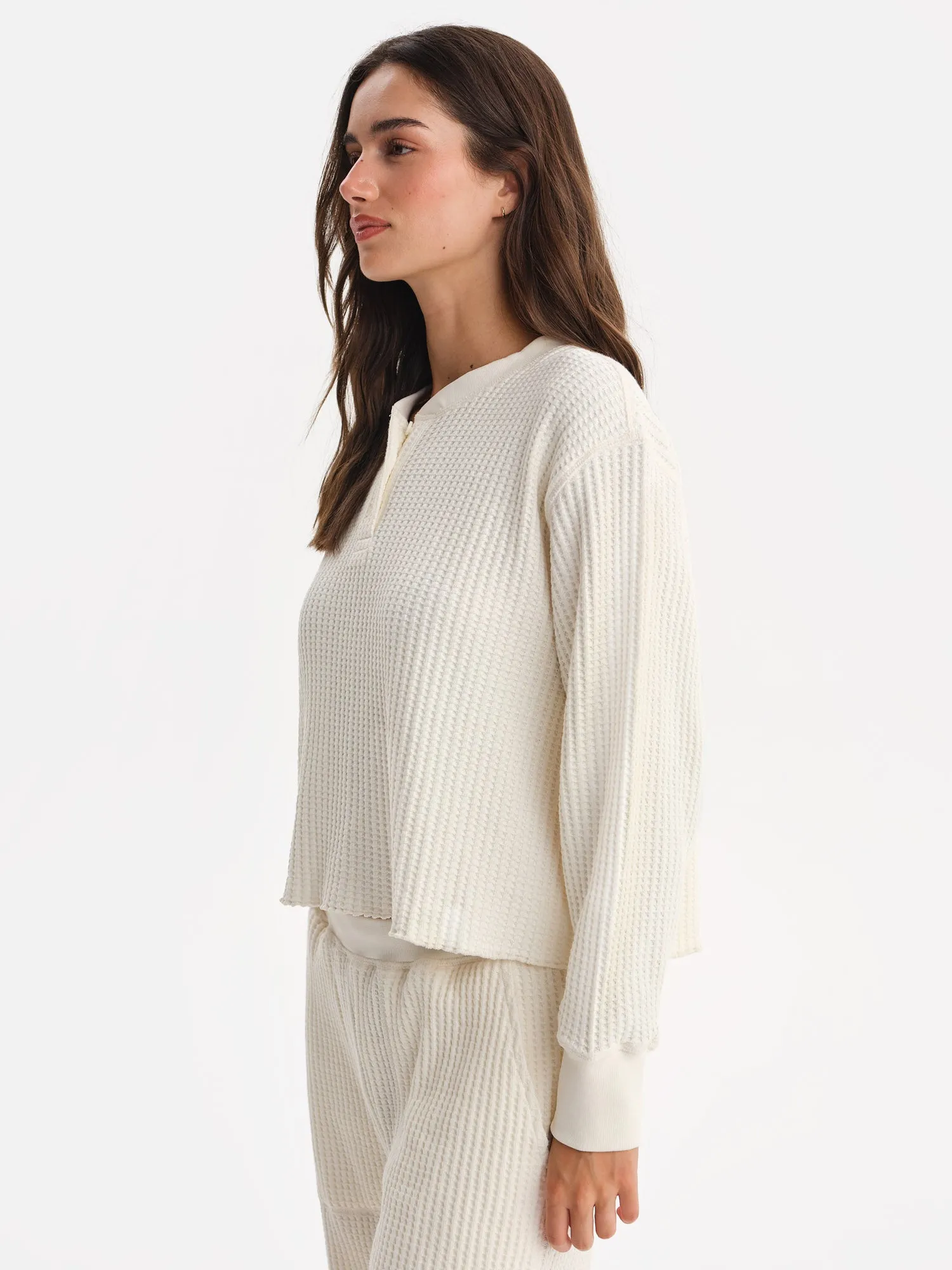 Organic Waffle Cropped Henley sold by MATE the Label product image thumbnail 4