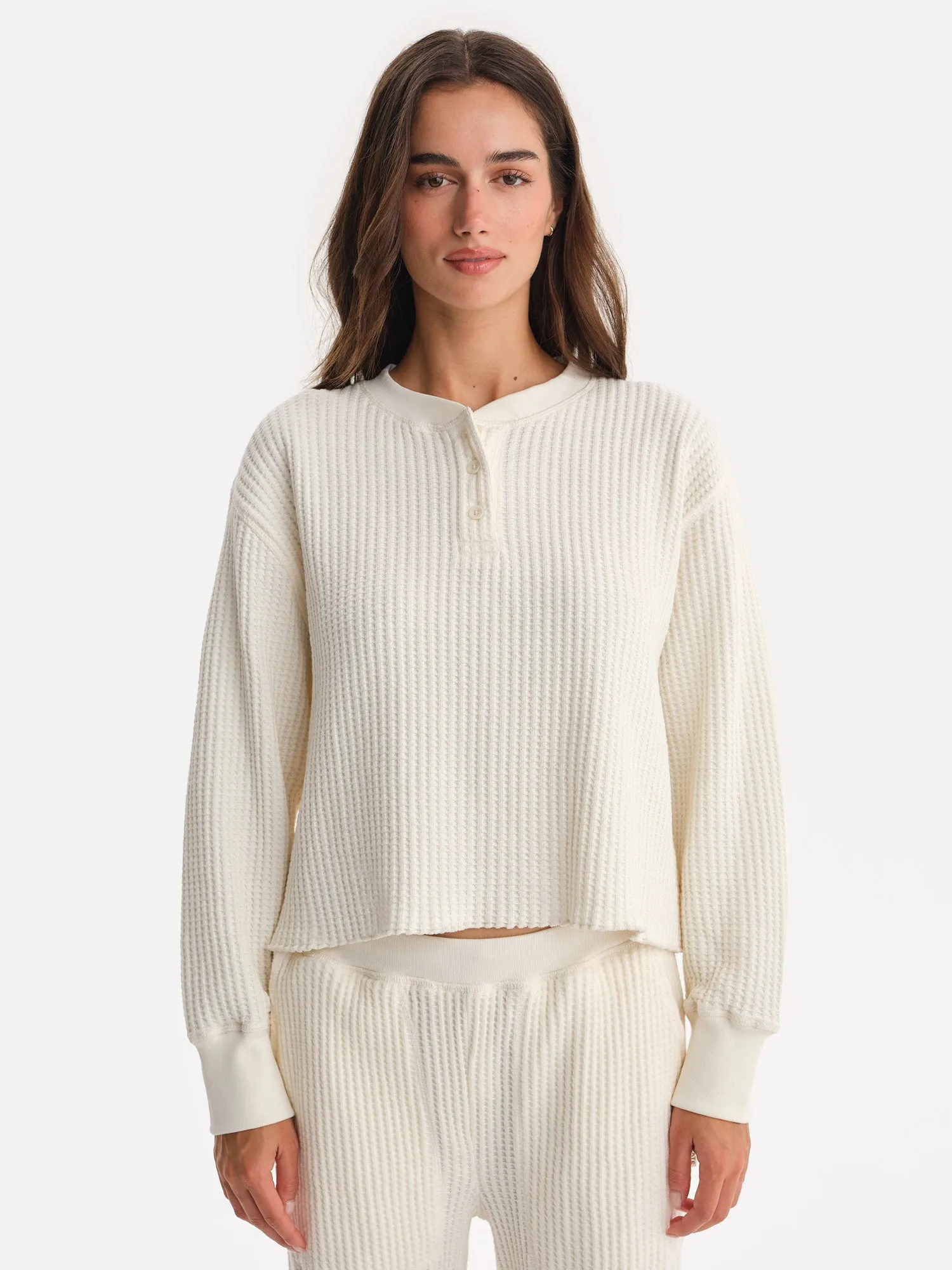 Organic Waffle Cropped Henley sold by MATE the Label product image thumbnail 2