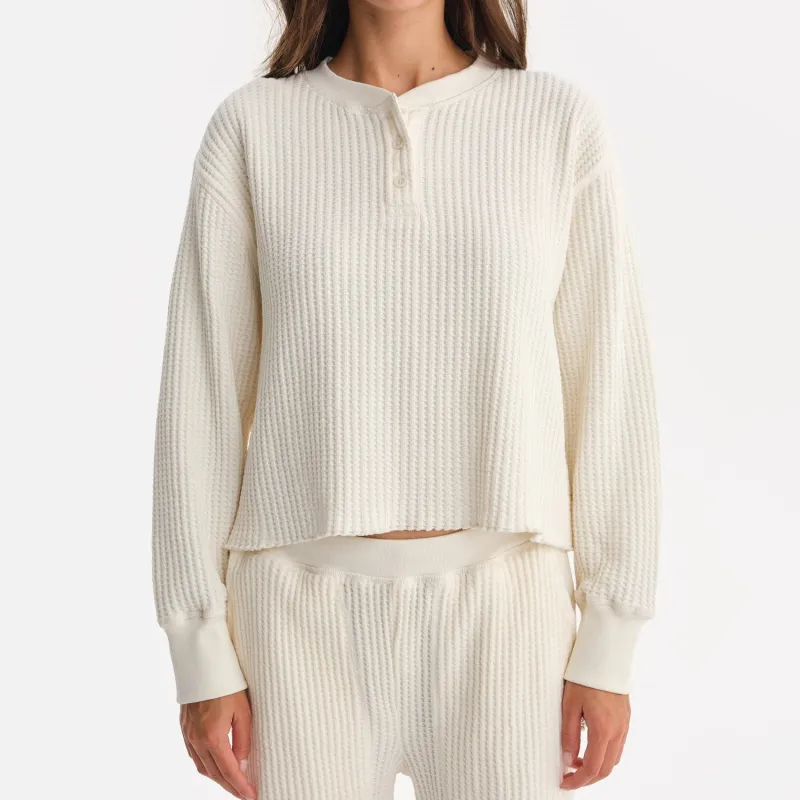 Organic Waffle Cropped Henley sold by MATE the Label