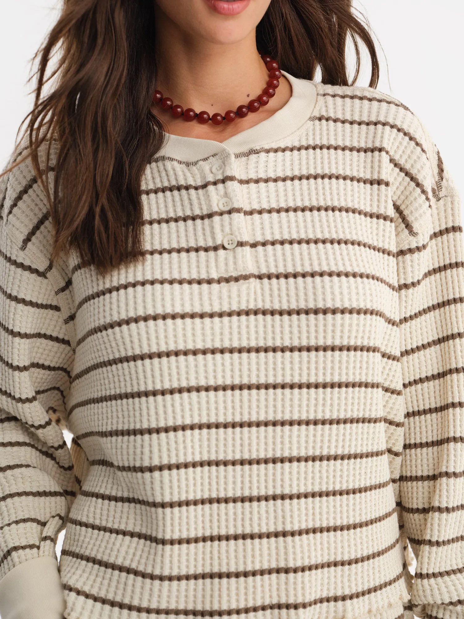 Organic Waffle Cropped Henley sold by MATE the Label product image thumbnail 3