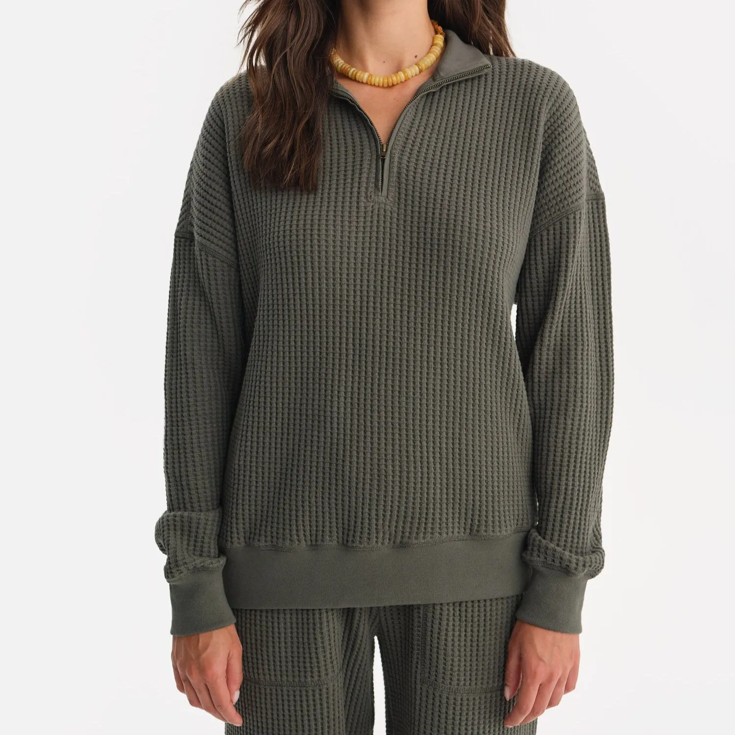 Organic Waffle Collared Half-Zip Sweatshirt sold by MATE the Label