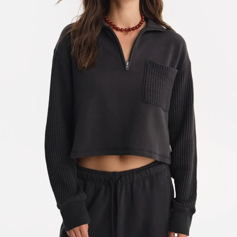 Organic Fleece and Waffle Cropped Half-Zip Sweatshirt sold by MATE the Label