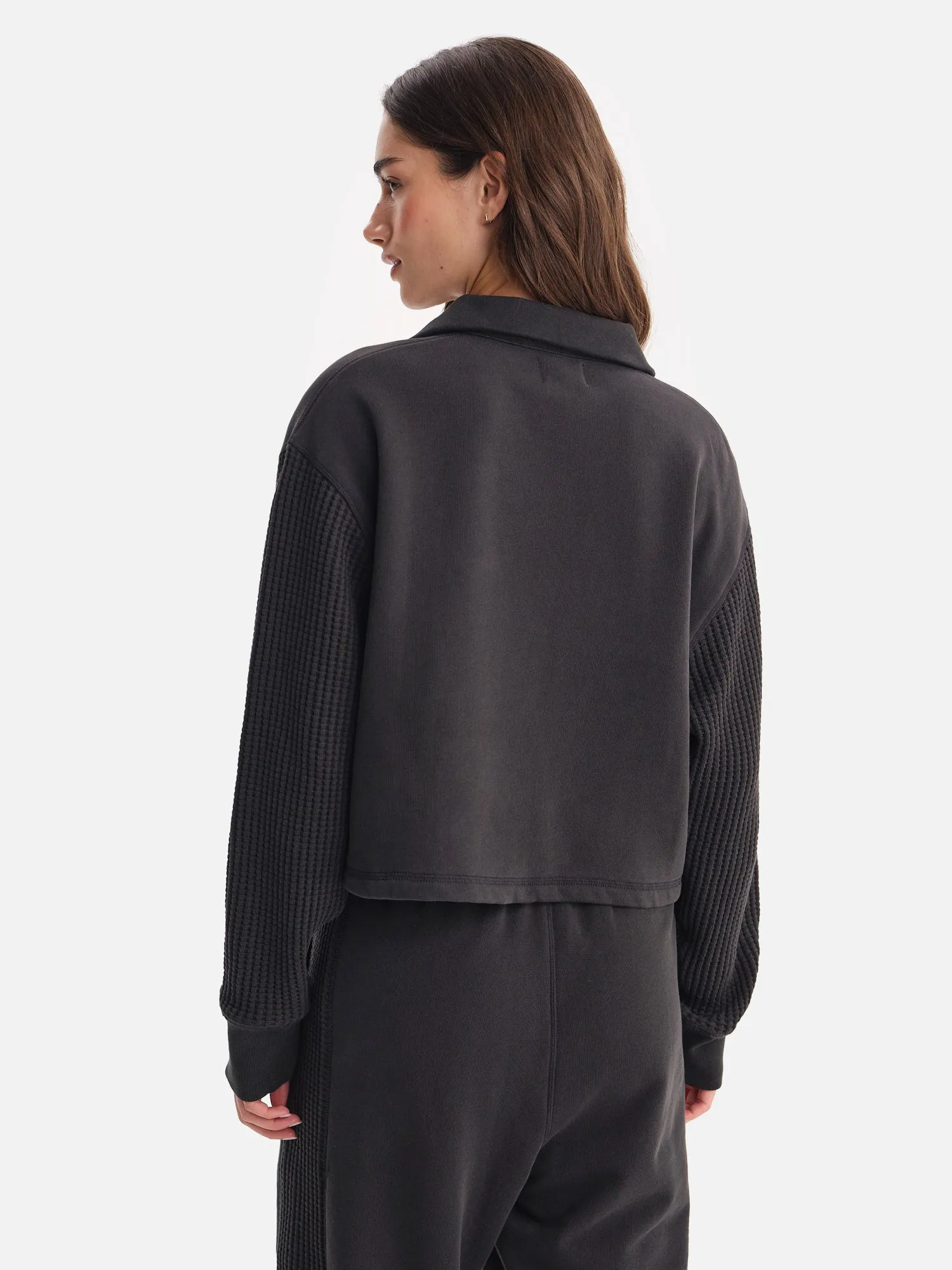 Organic Fleece and Waffle Cropped Half-Zip Sweatshirt sold by MATE the Label product image thumbnail 5