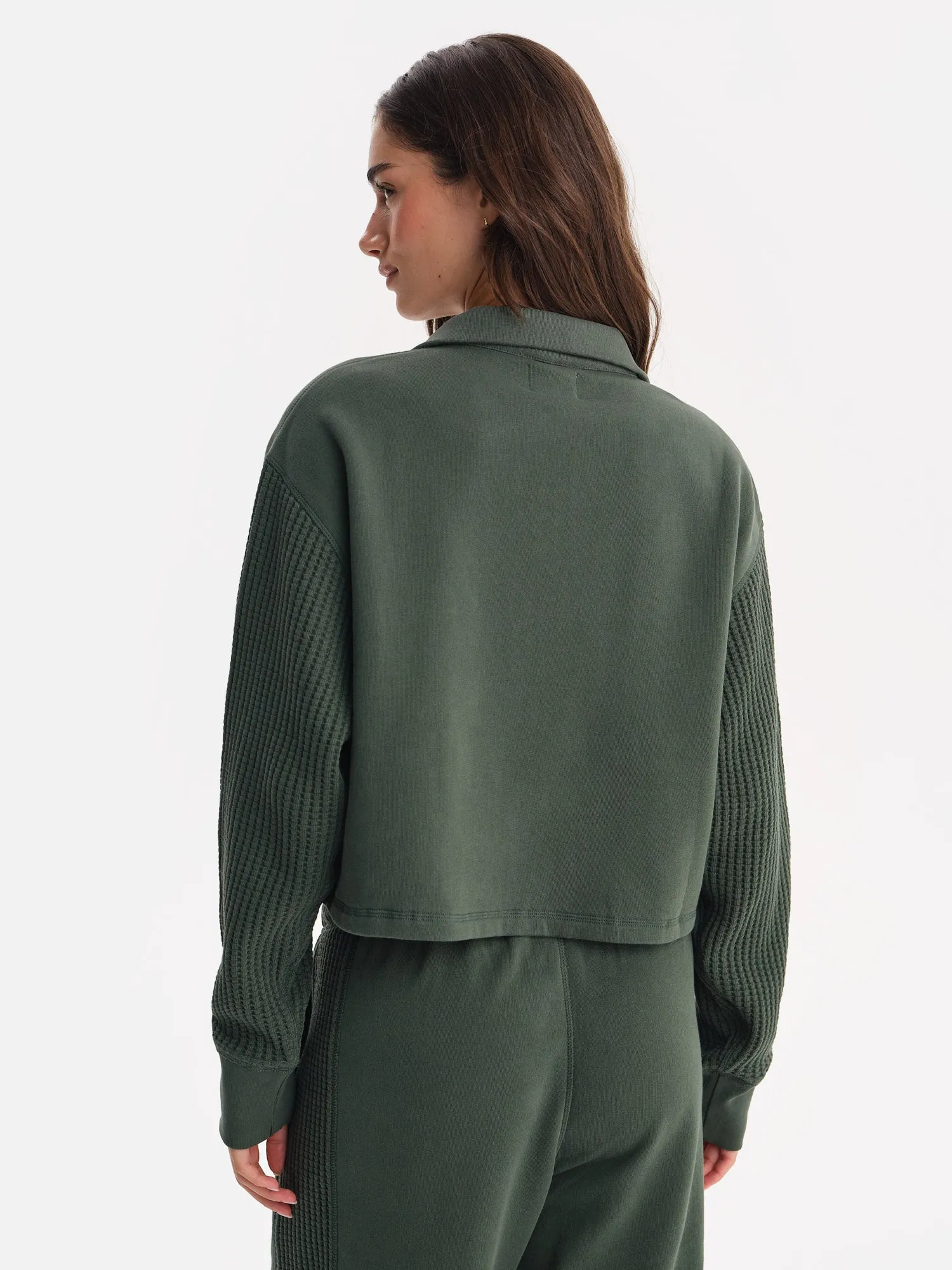 Organic Fleece and Waffle Cropped Half-Zip Sweatshirt sold by MATE the Label product image thumbnail 5