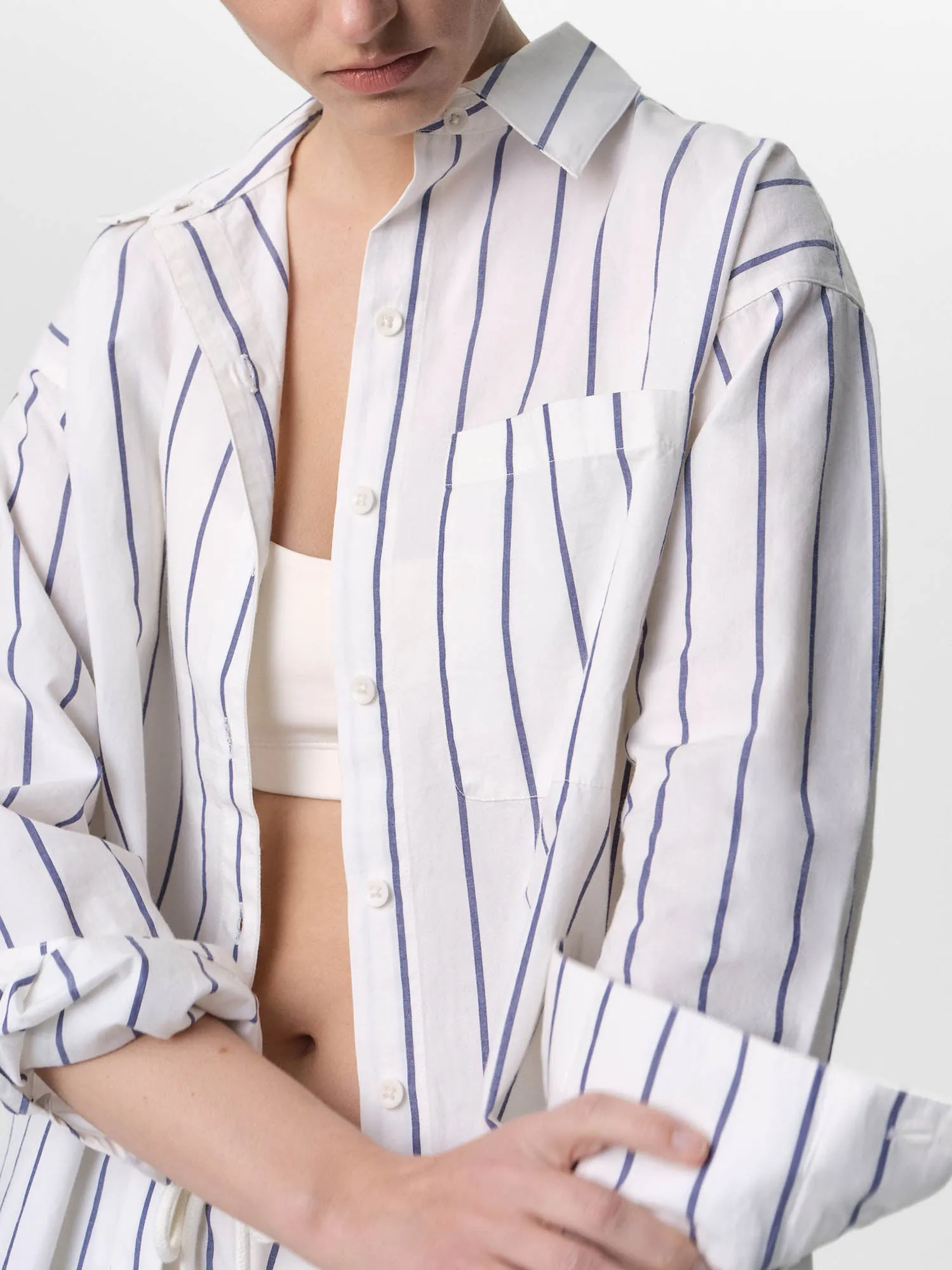 Organic Poplin Striped Long Sleeve Button Down sold by MATE the Label product image thumbnail 3