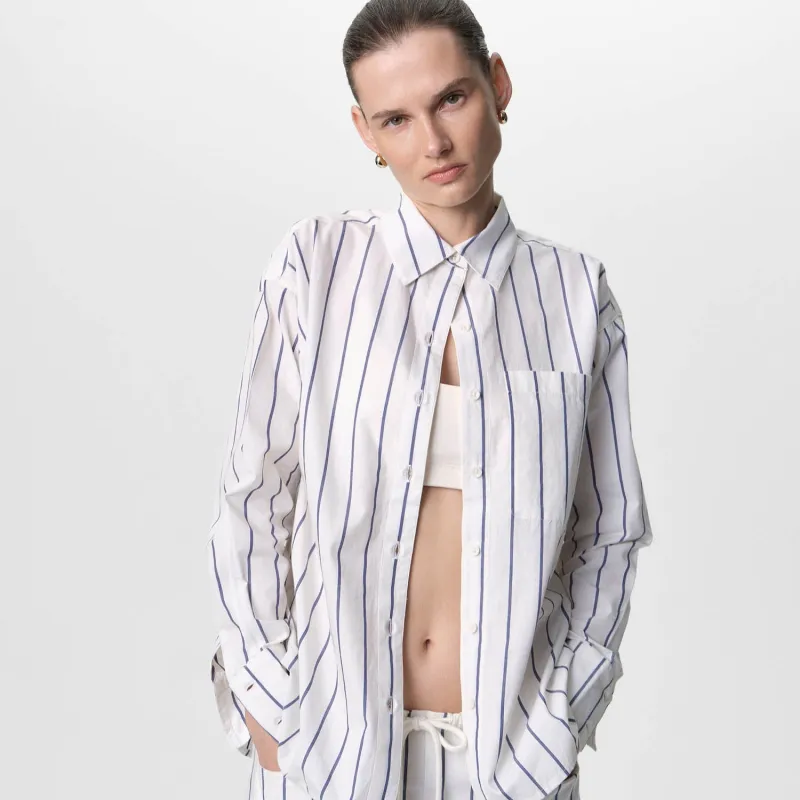 Organic Poplin Striped Long Sleeve Button Down made by MATE the Label