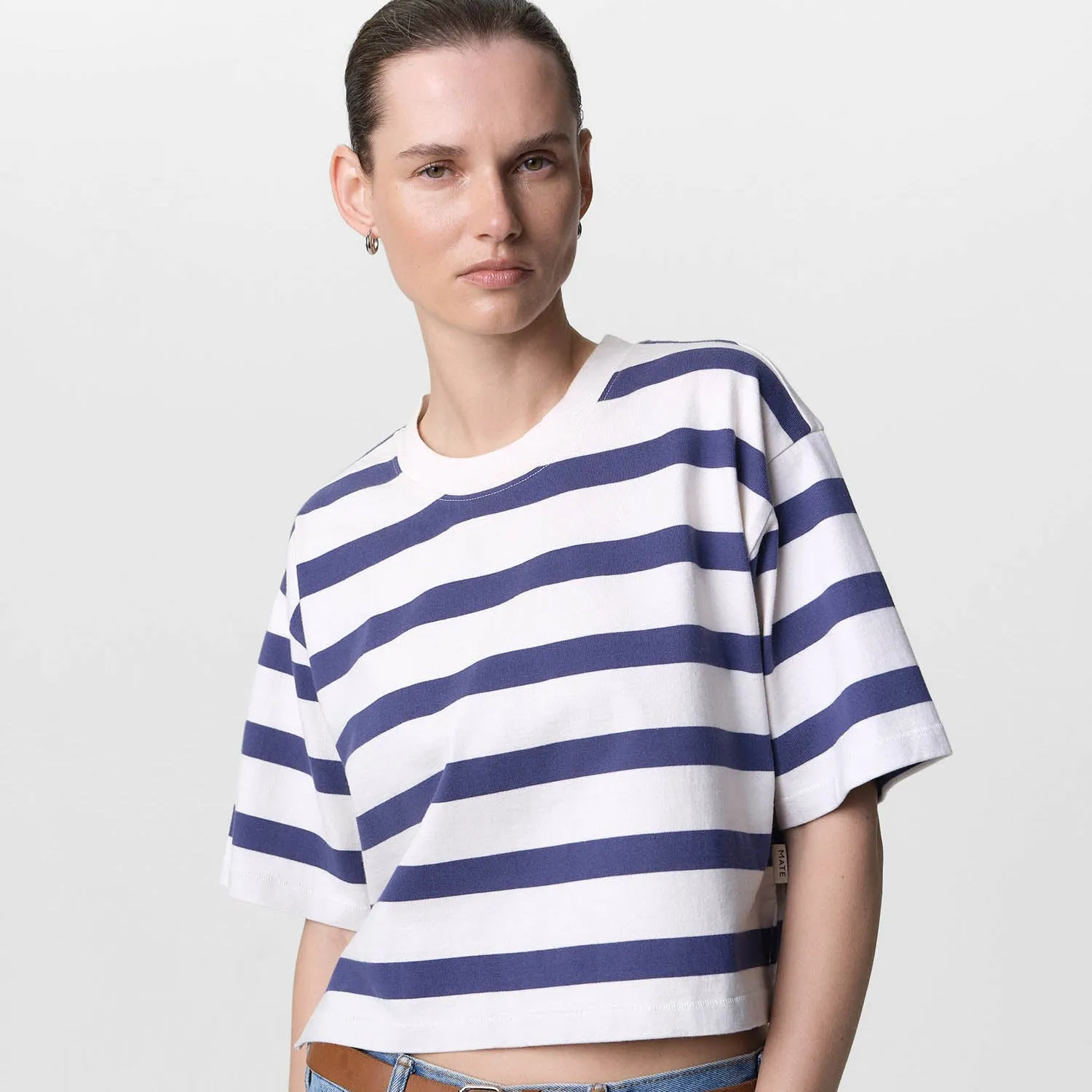 Organic Structured Cotton Striped Cropped Tee sold by MATE the Label
