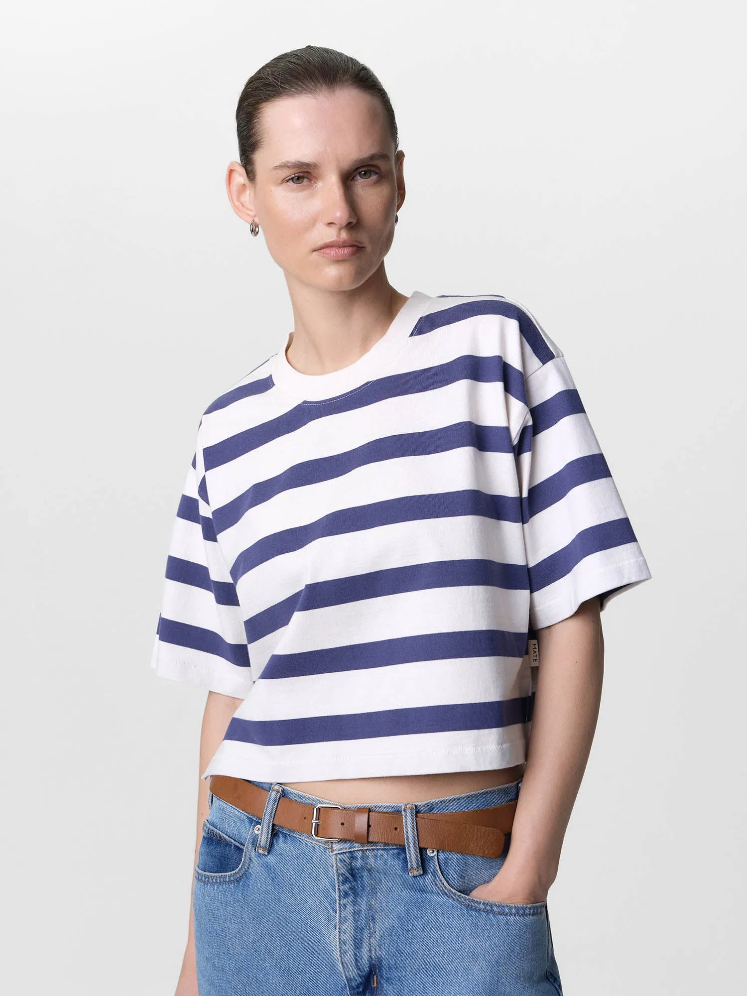Organic Structured Cotton Striped Cropped Tee sold by MATE the Label product image thumbnail 2