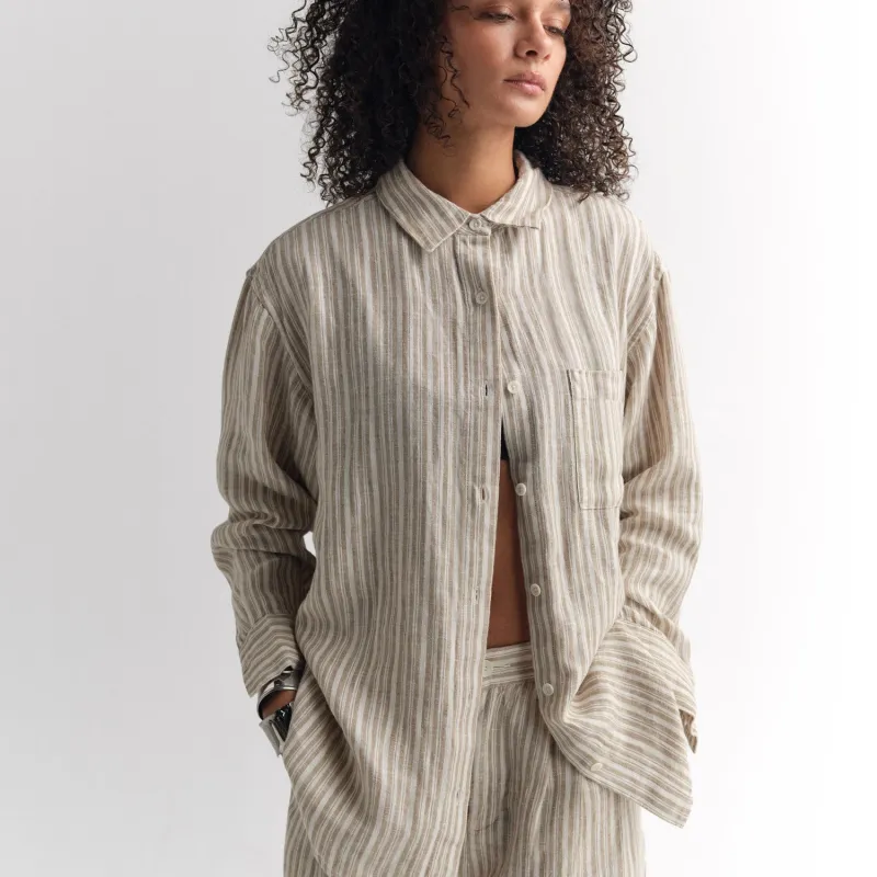 Organic Linen Striped Oversized Button Down made by MATE the Label