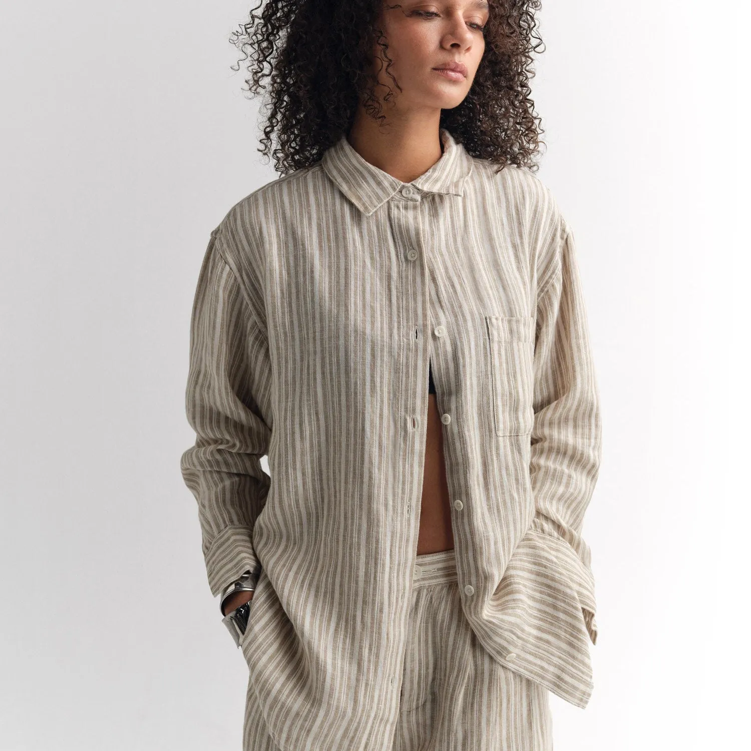 Organic Linen Striped Oversized Button Down sold by MATE the Label