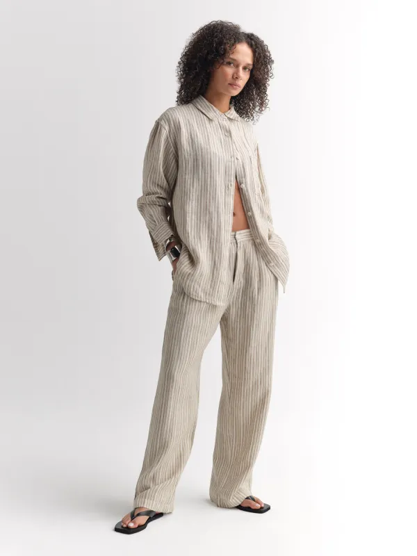 Organic Linen Striped Pleated Pant made by MATE the Label