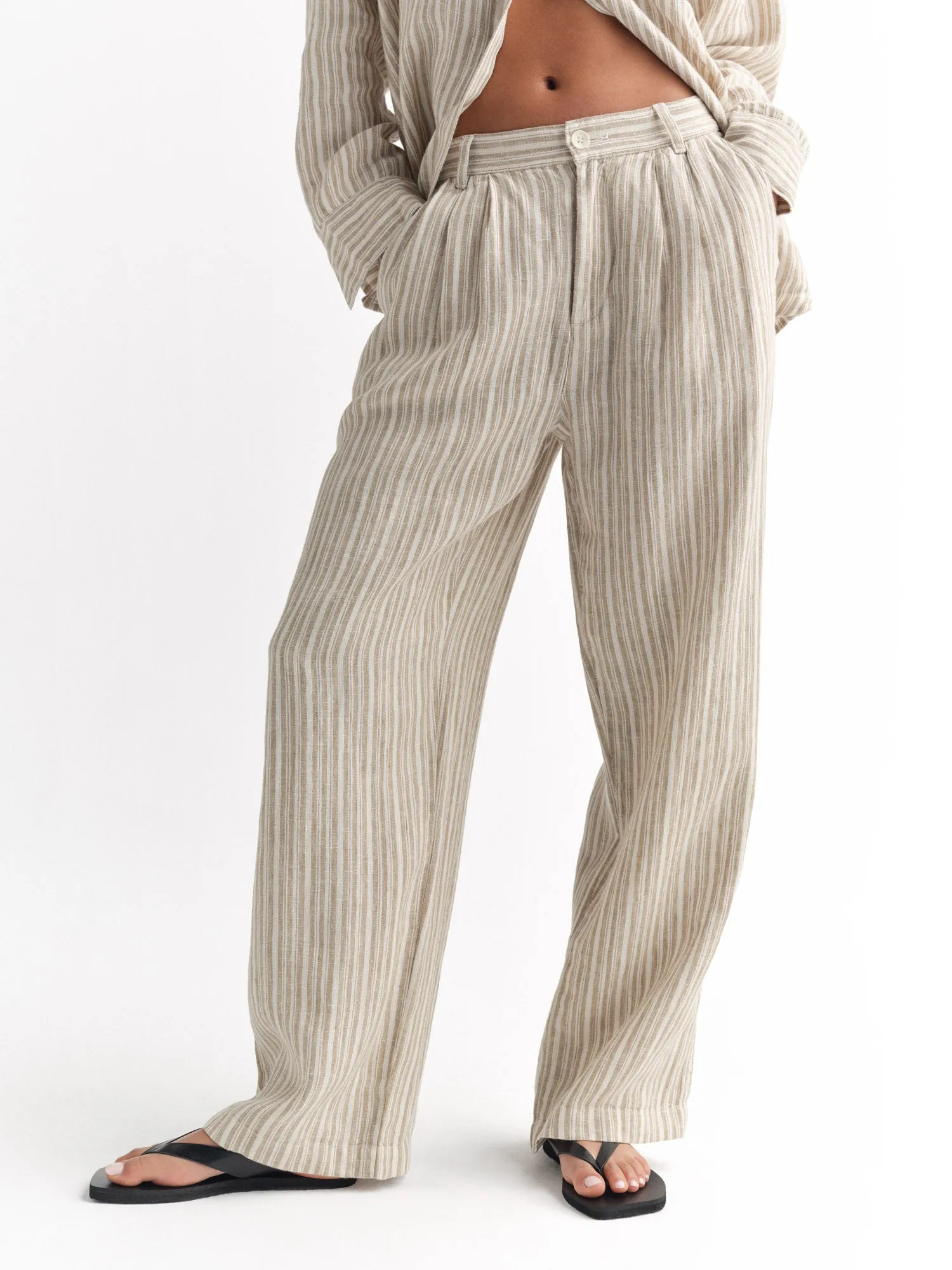 Organic Linen Striped Pleated Pant sold by MATE the Label product image thumbnail 3
